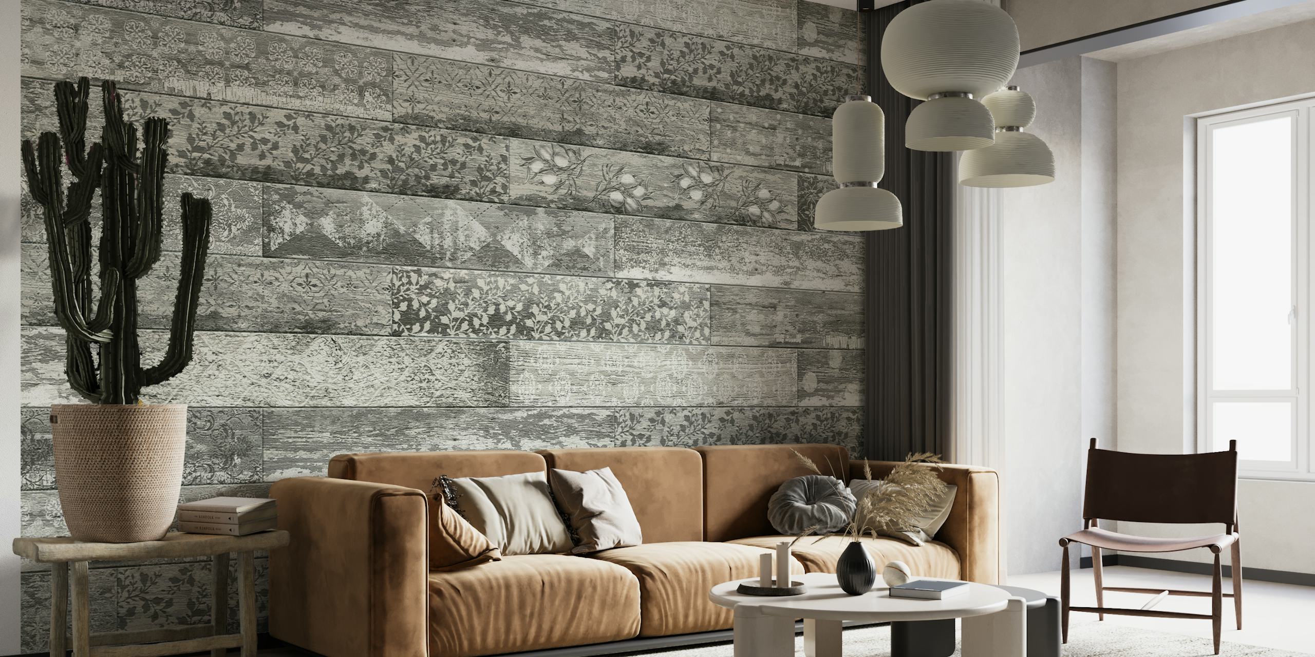 Vintage Wood Tiles Grey wallpaper