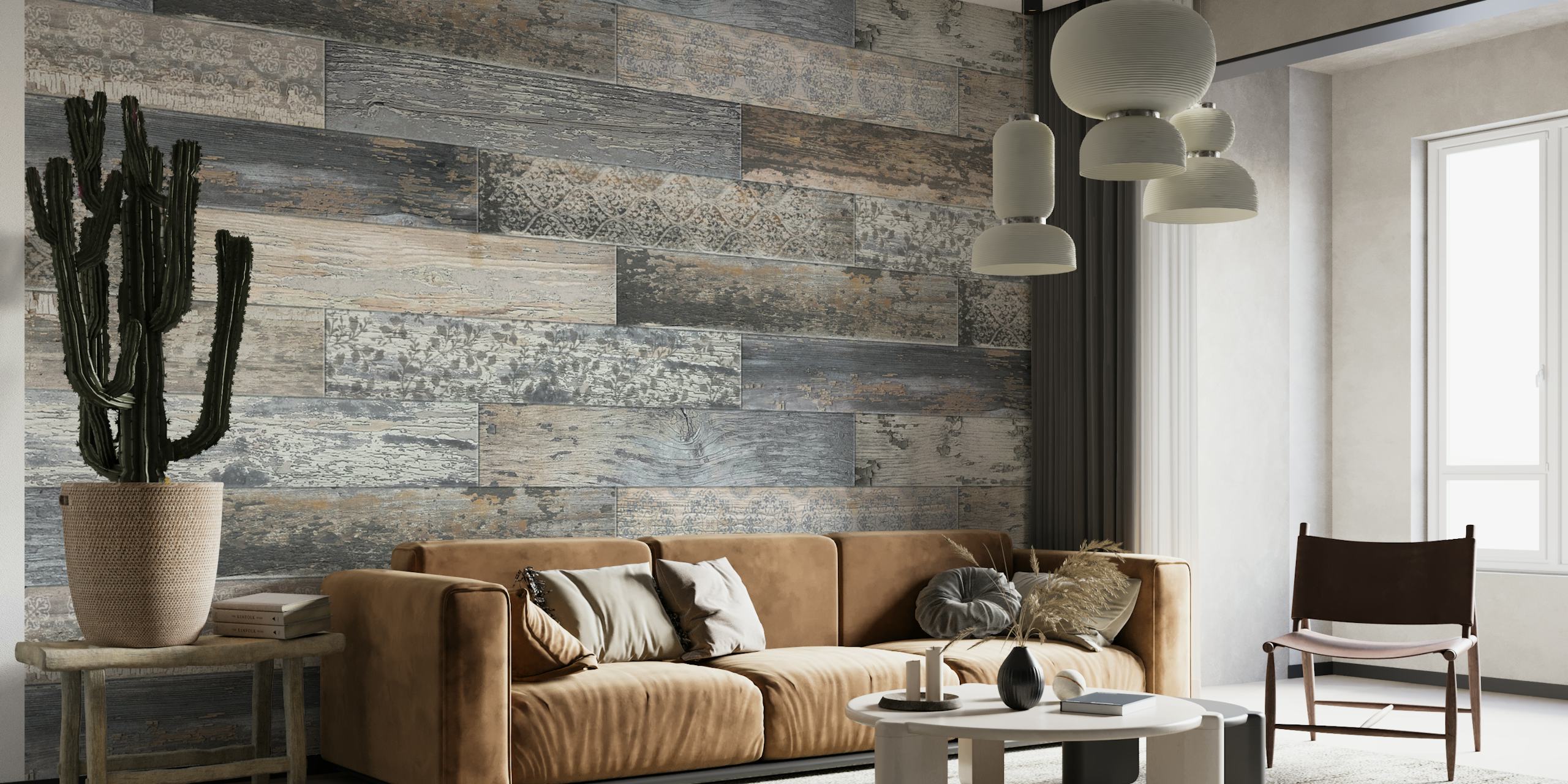 Vintage wood tiles wallpaper in a room