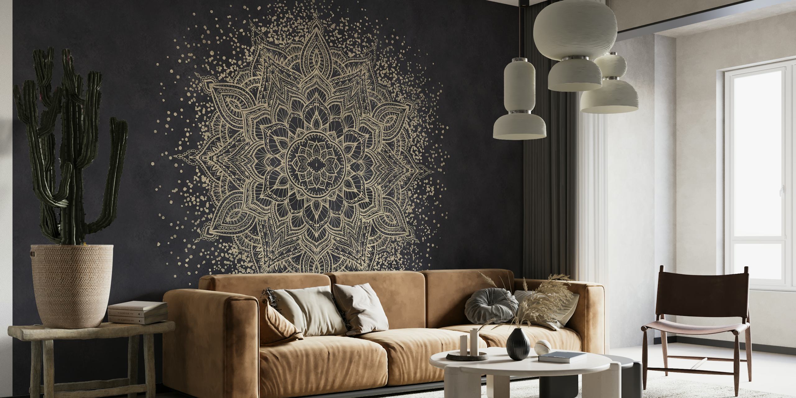 Black gold mandala design with intricate patterns wallpaper