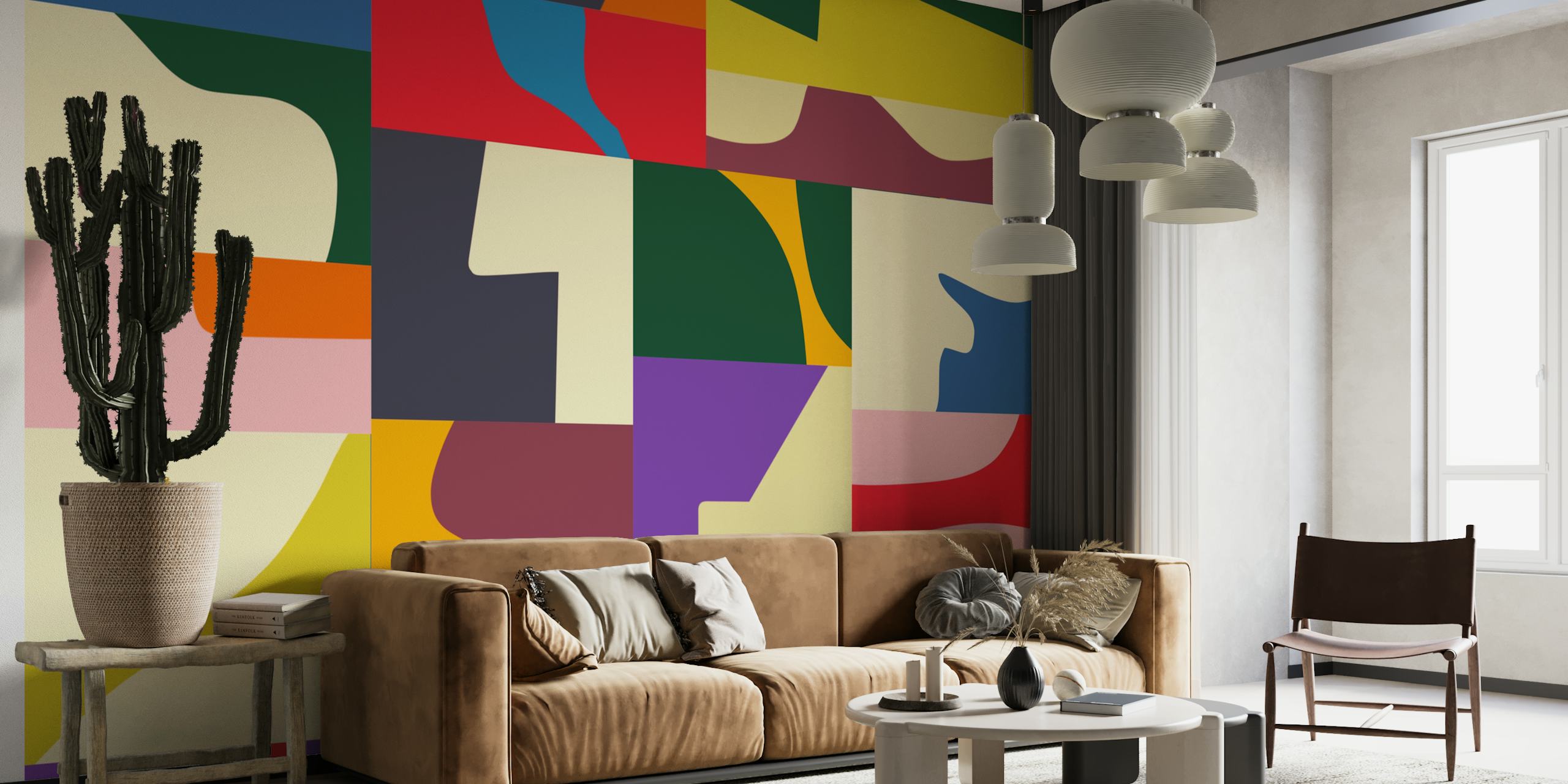 Colorful geometric mosaic wall mural with a modern abstract design