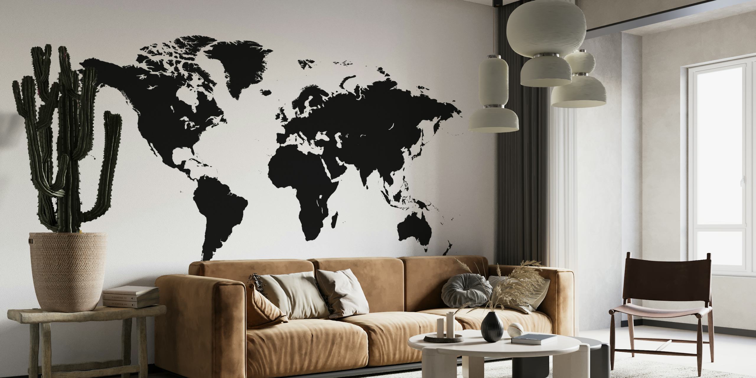 Sort og hvidt verdenskort vægmaleri