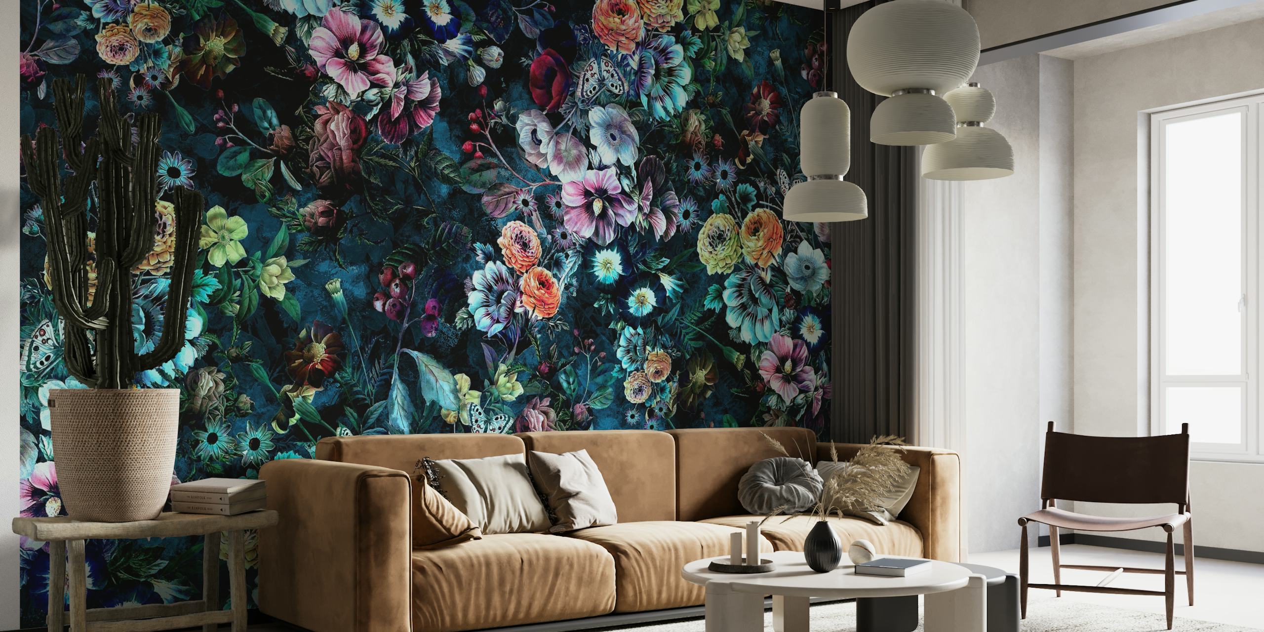 No Wallpaper Night Garden destacando flores neon em flor em uma cena noturna vívida