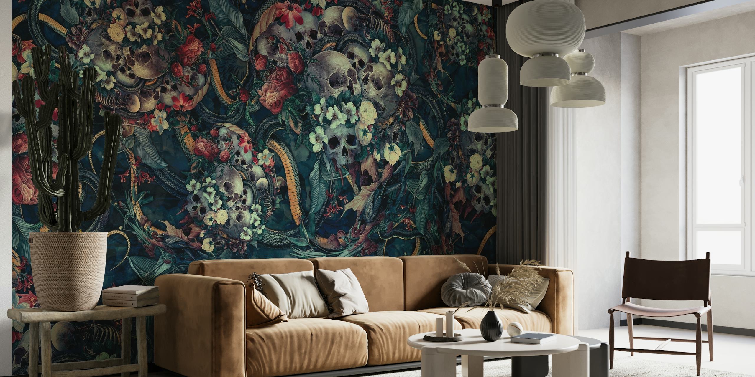 High-quality wall mural featuring a unique, stylish skull and snake design