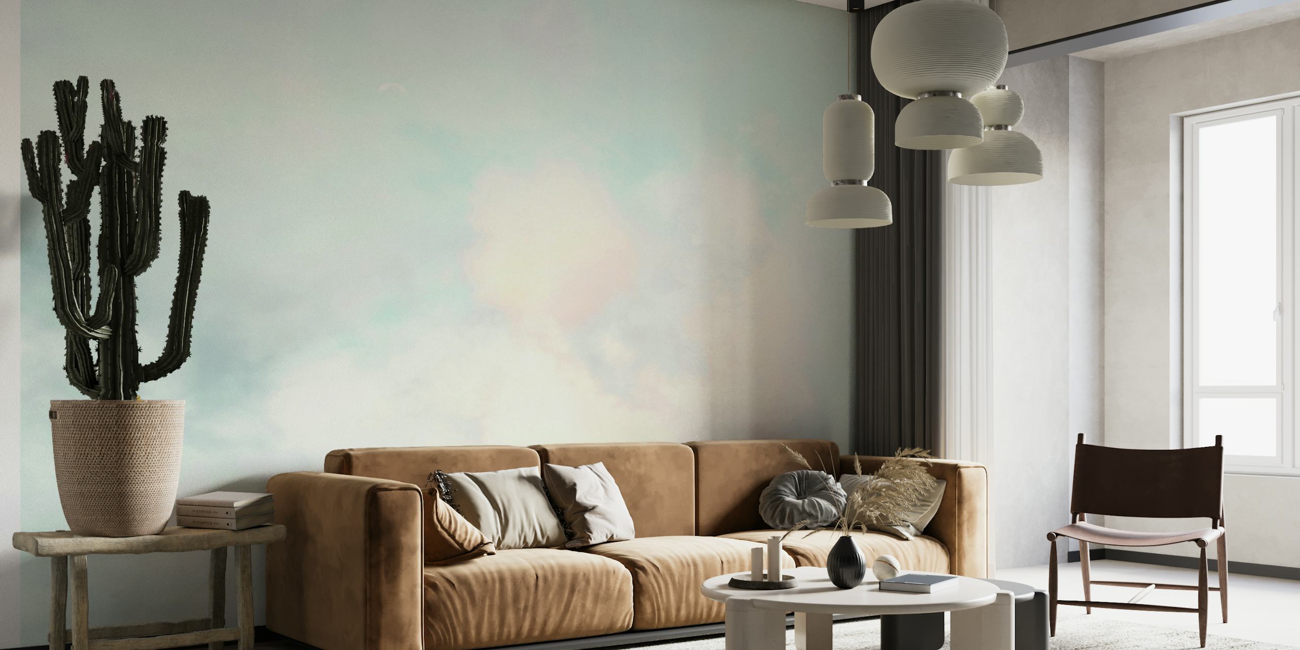 Bløde pastelskyer vægmaleri for en rolig hjemmeatmosfære