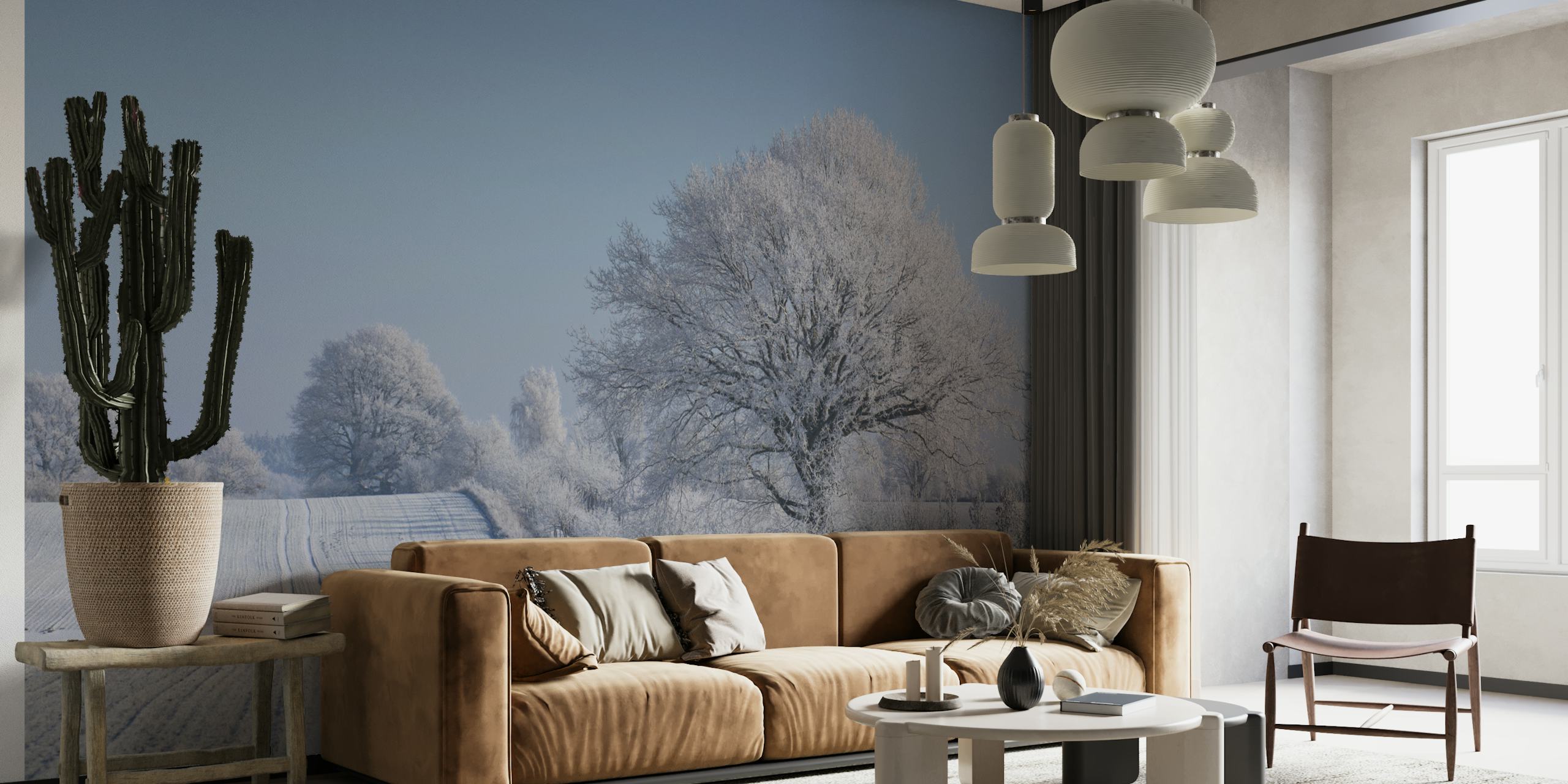 Winterly Nordic Landscape behang in een kamer