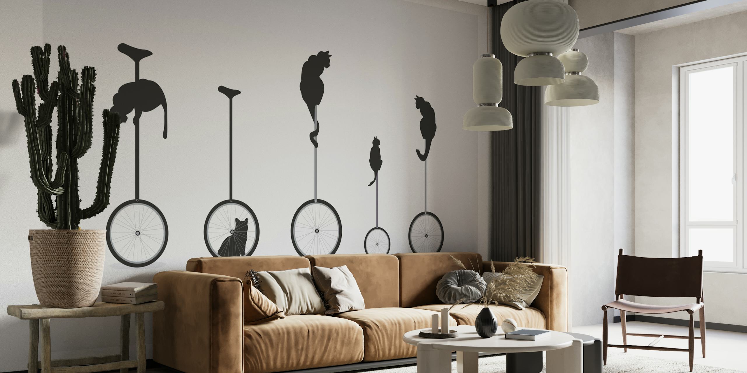 Cats on Unicycle Print wallpaper