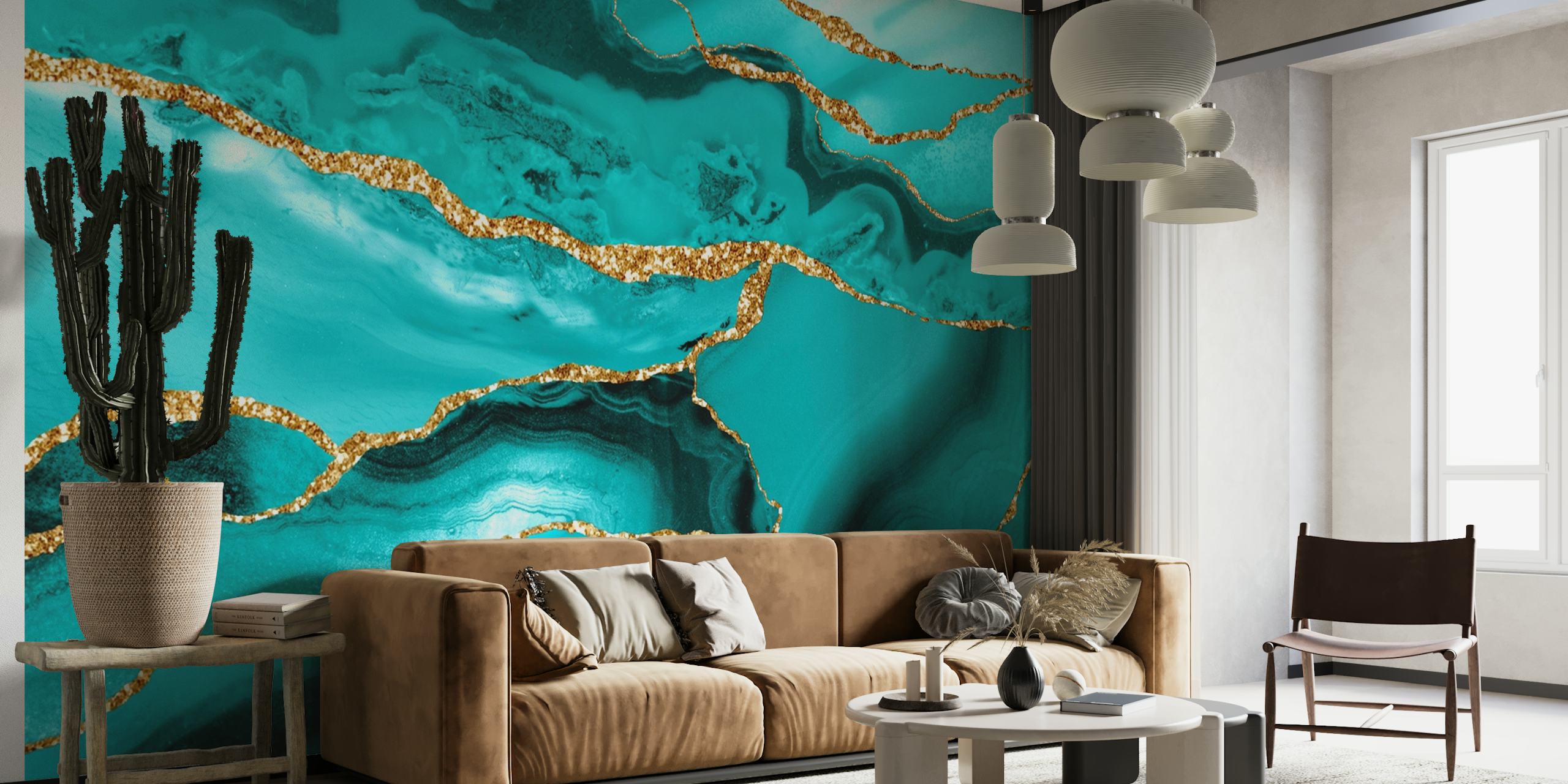 Turquoise Gold Marble wallpaper in a room