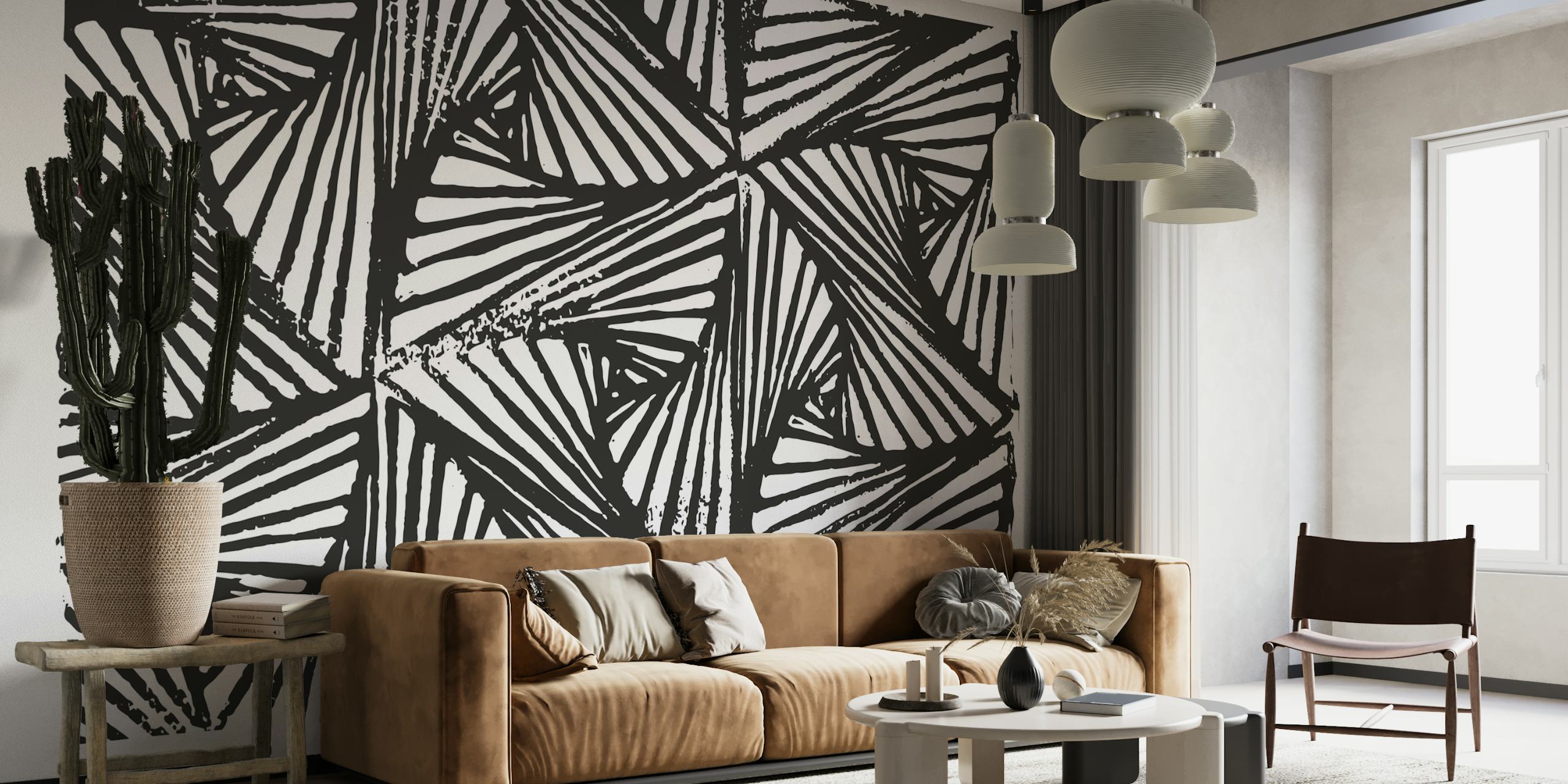 Paradox Triangle geometric optical illusion wall mural in black and white