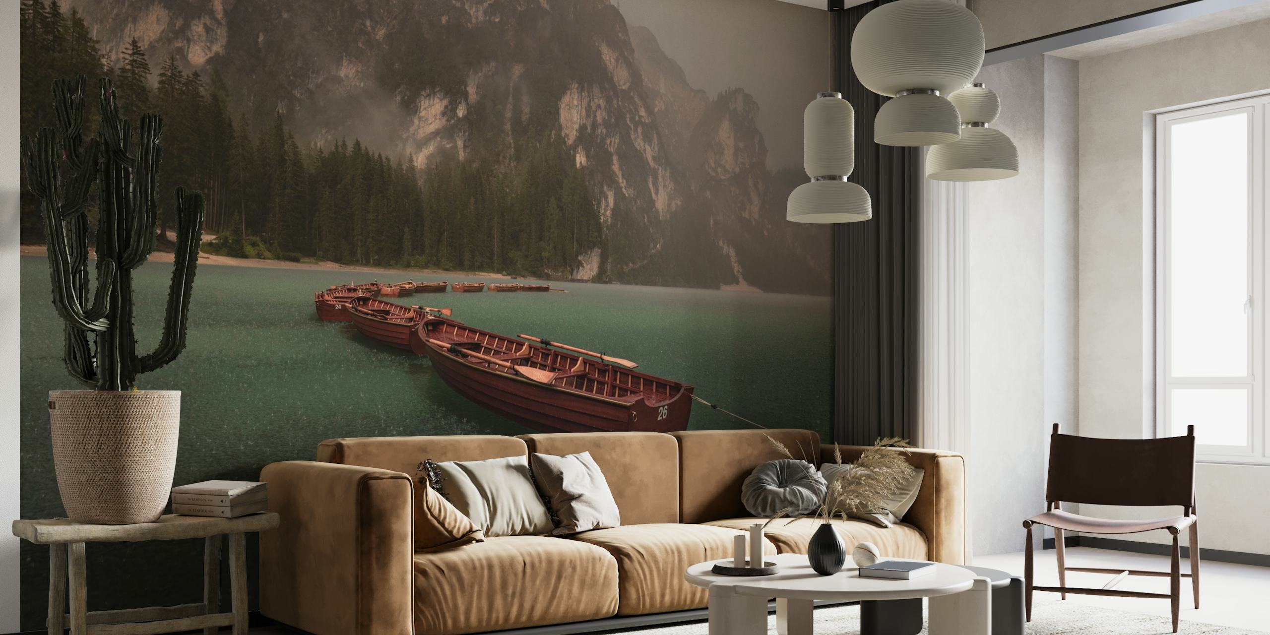 Storm on Braies tapet som viser en rolig innsjø