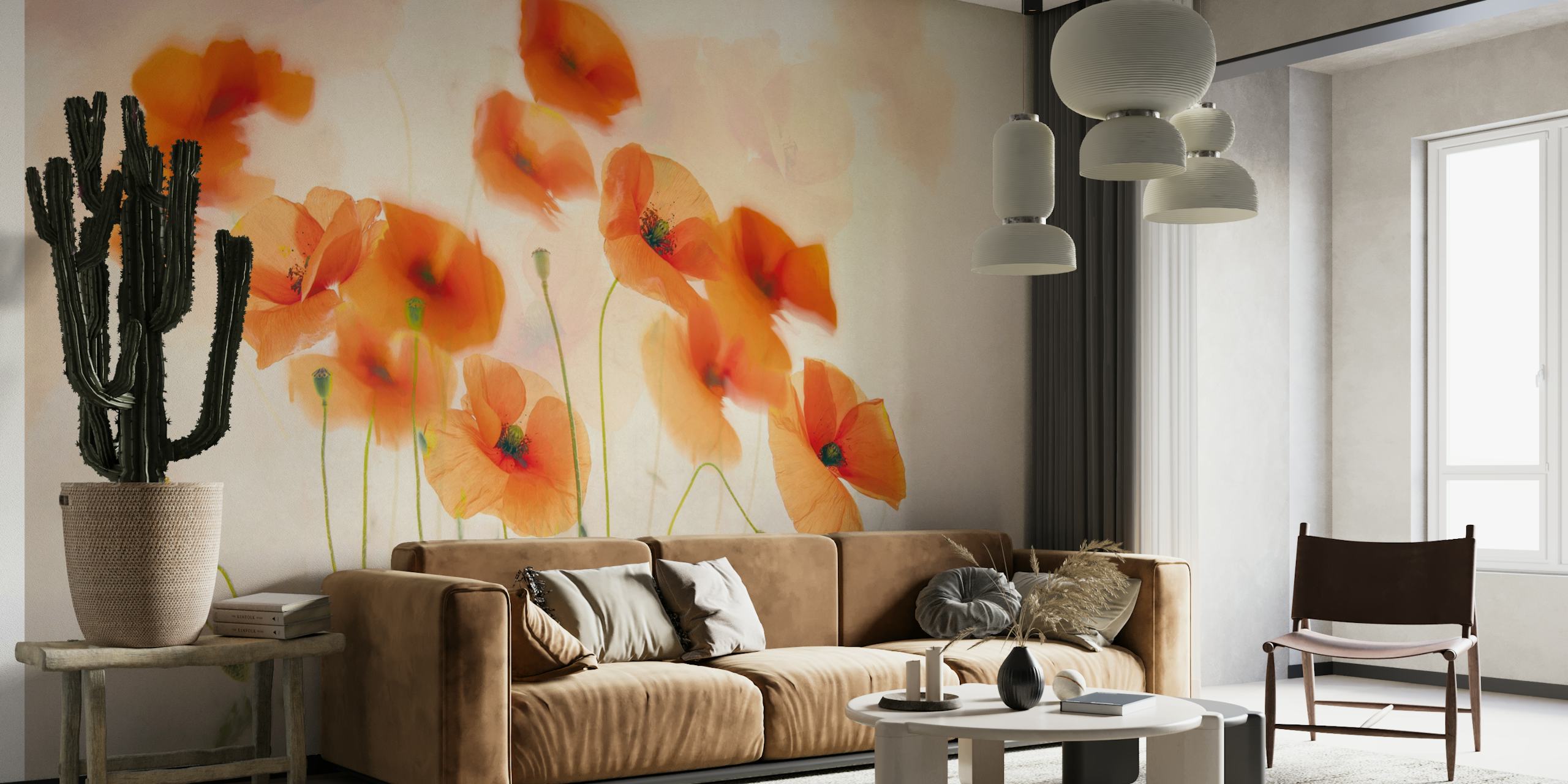Orange poppy flowers with soft background wallpaper