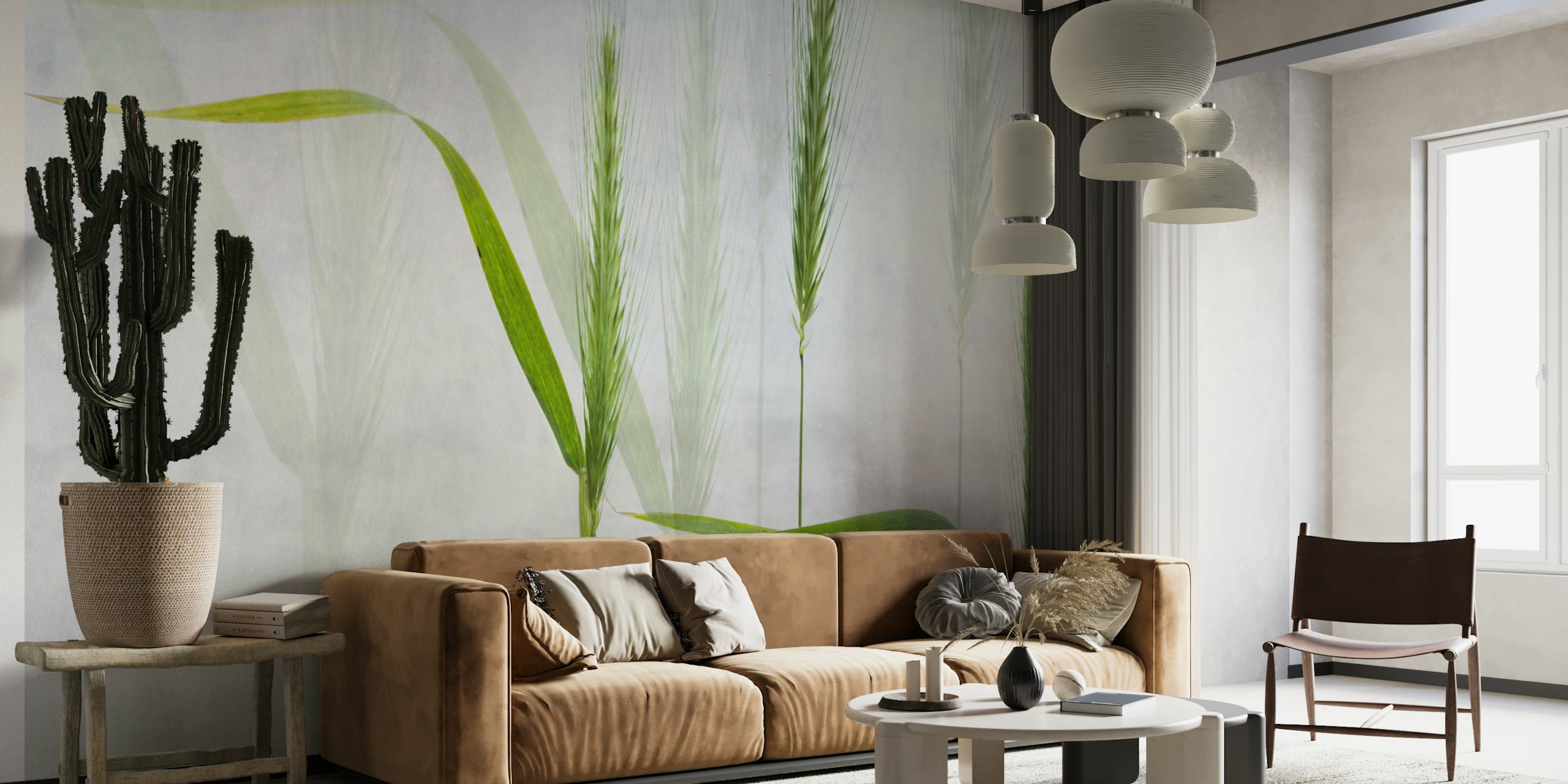 Wavy green wallpaper in a room setting