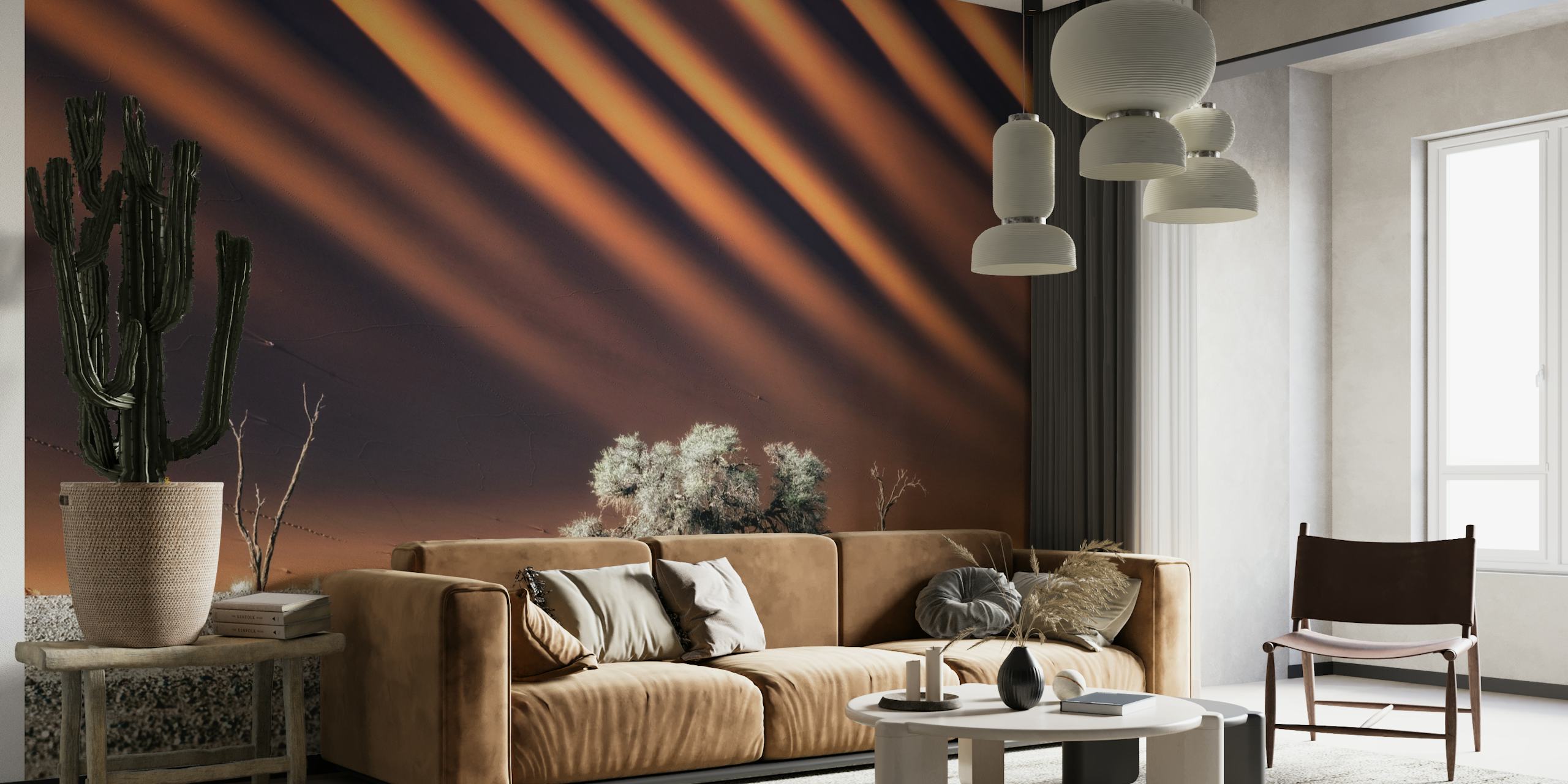 Abstract landscape wall mural with sky patterns and warm earthy tones on happywall.com
