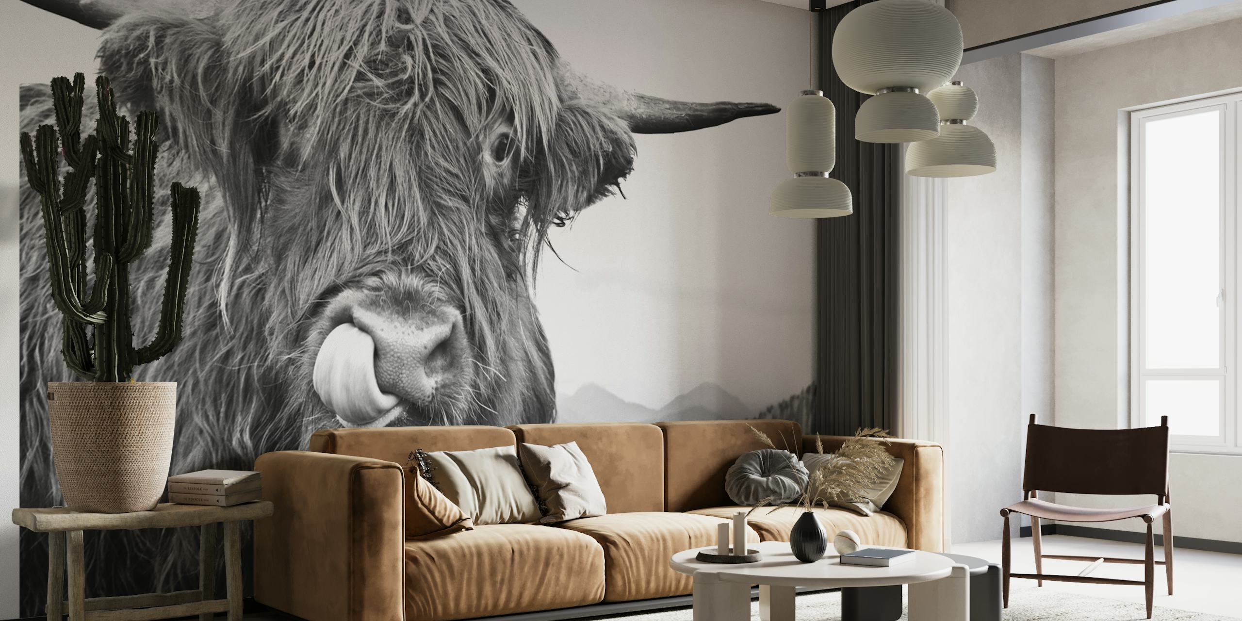Cute Highland Cow bw 1 wallpaper