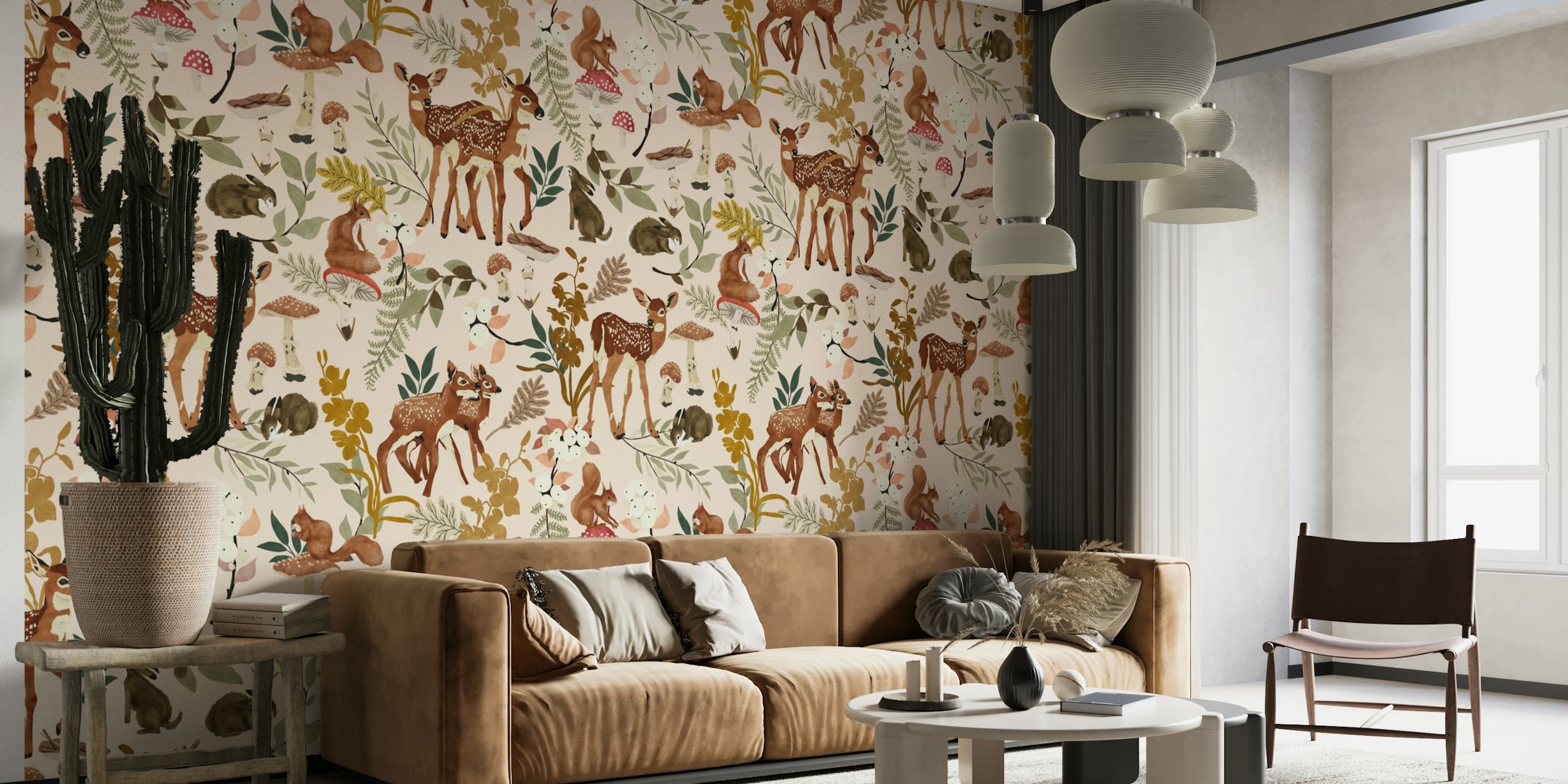 Fawns and autumn leaves pattern wall mural