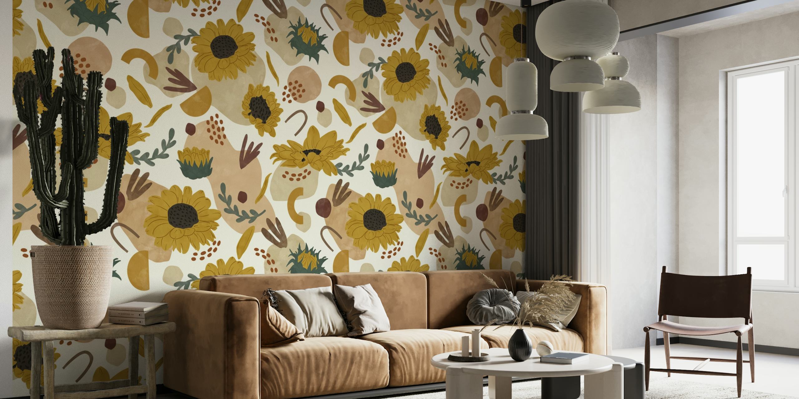 Modern sunflowers rain wallpaper