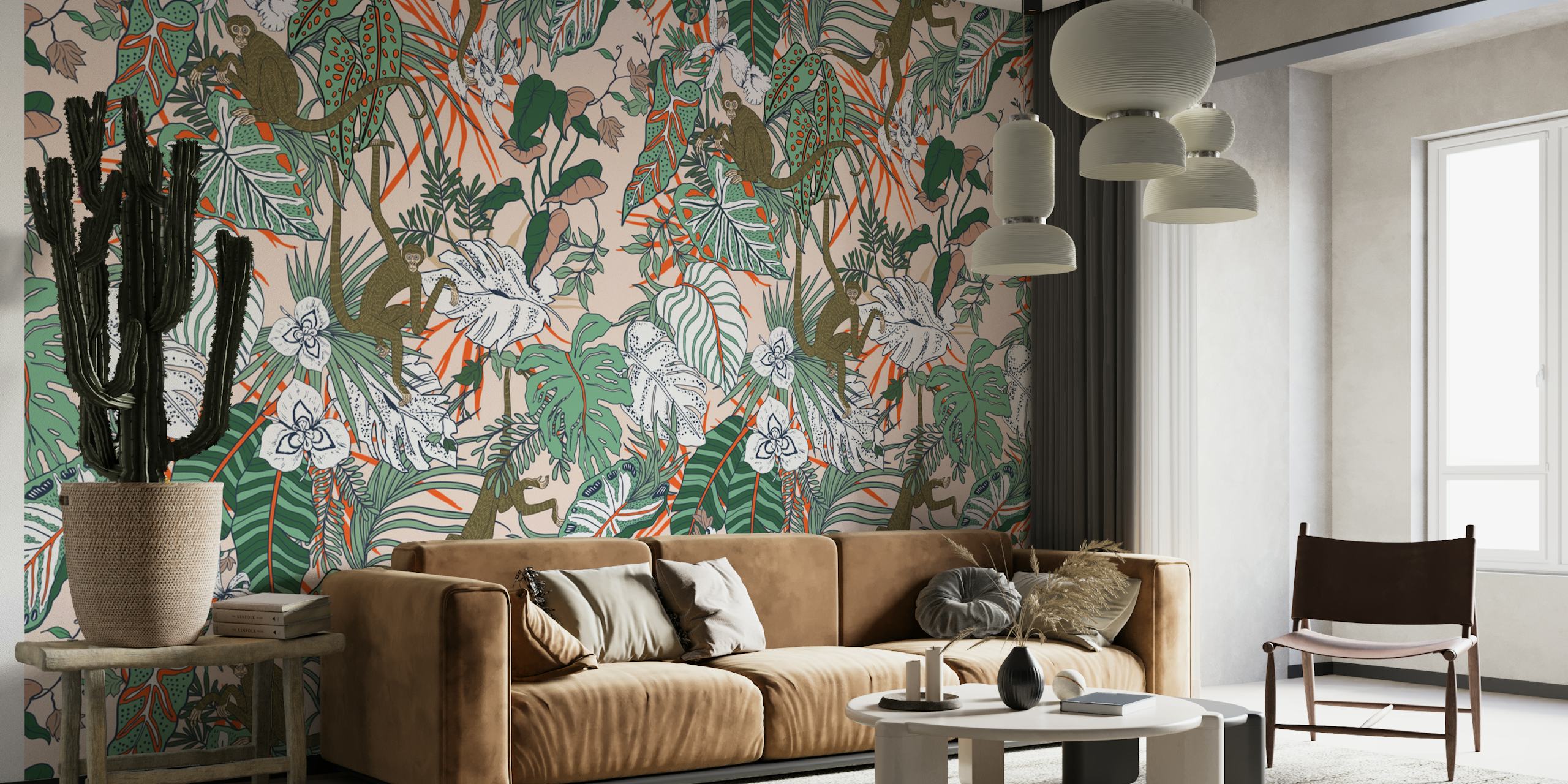 Tropical nature abstract wallpaper in a room