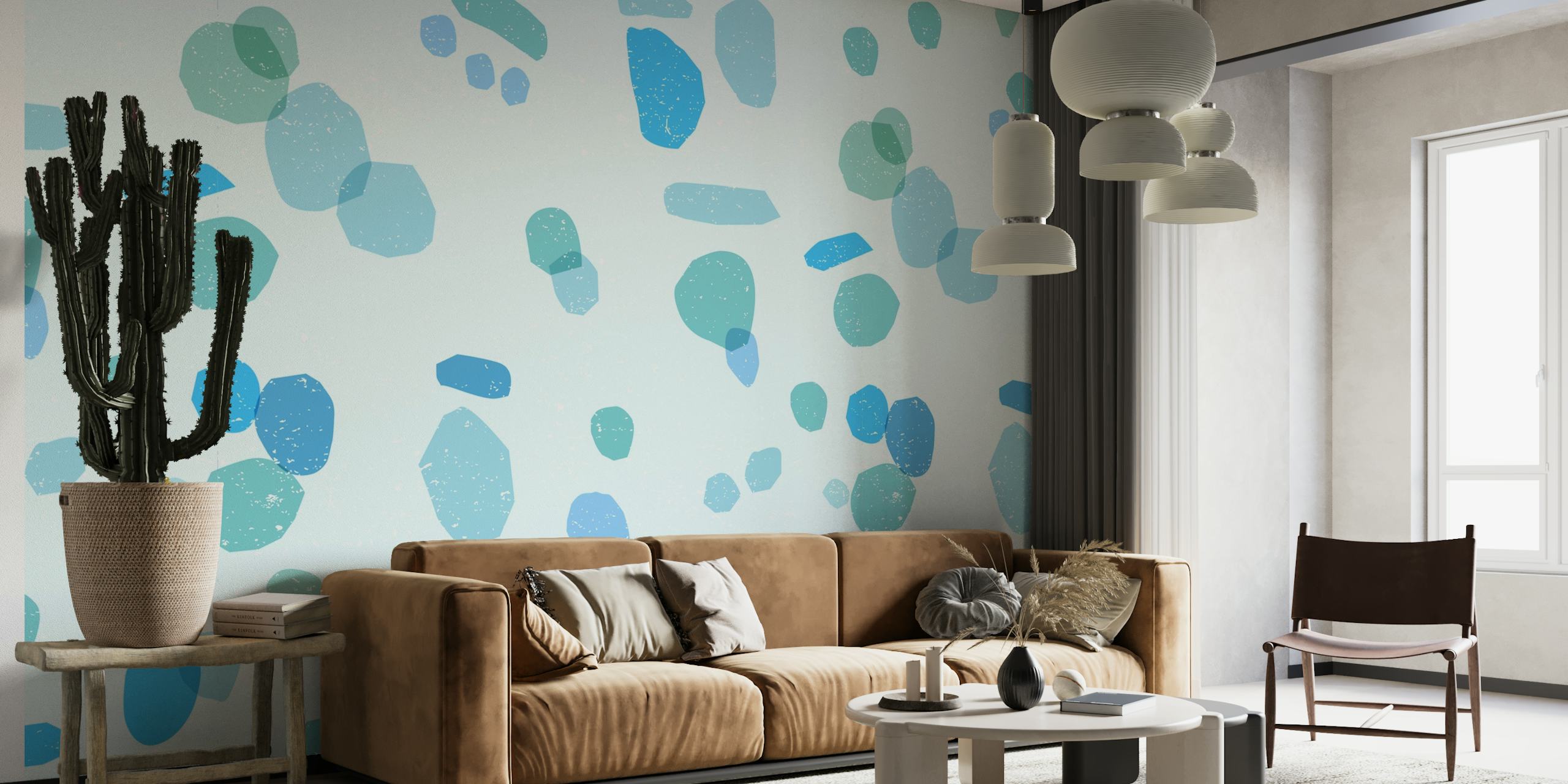 Abstract blue stones pattern wall mural