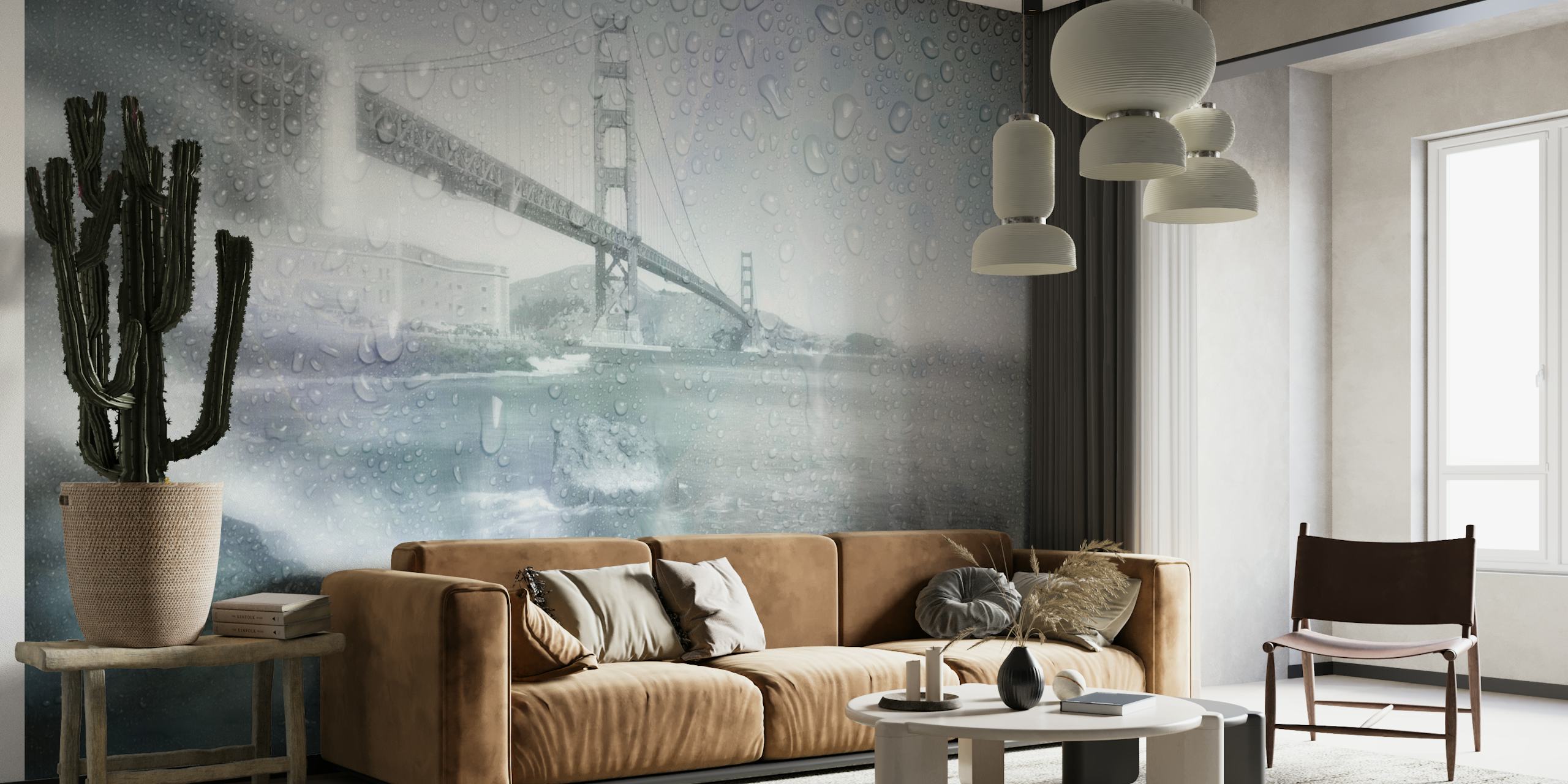 Misty Golden Gate Bridge med regndråber vægmaleri