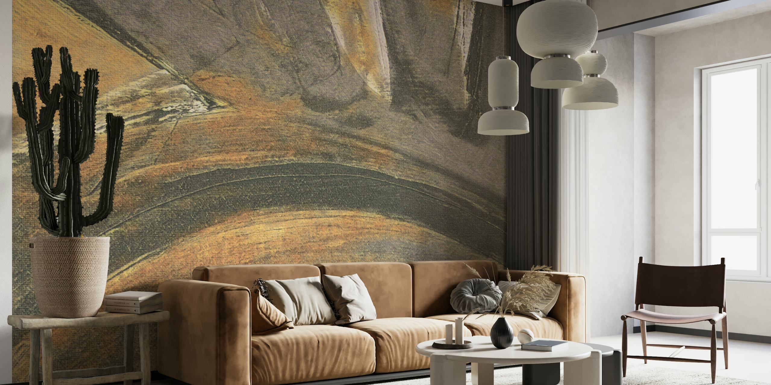 Brown abstract shapes and strokes wallpaper