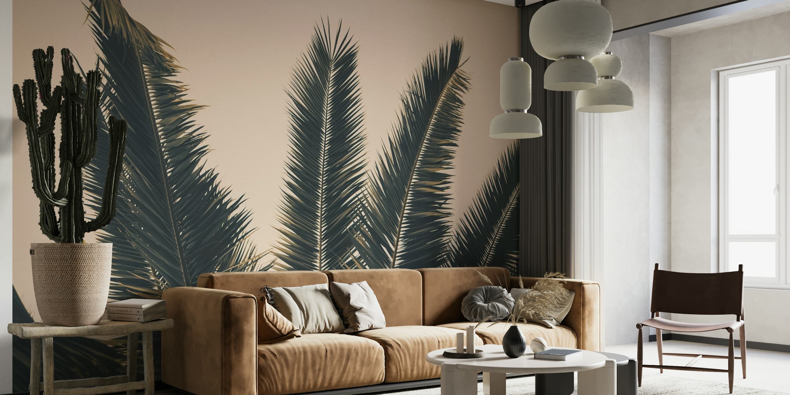 Monochrome Palm Leaves Wall Mural for a Tranquil Ambiance
