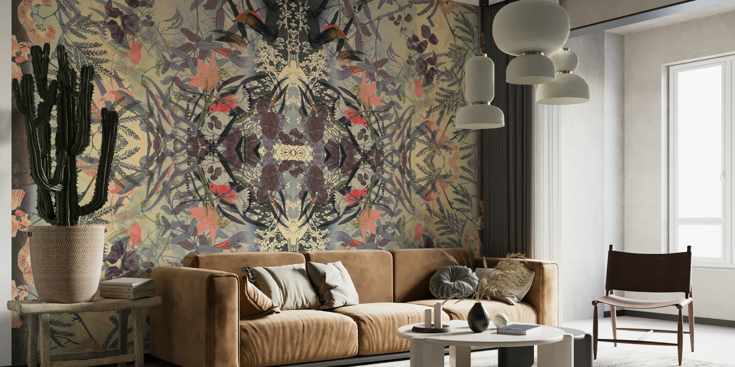 Harmonious 'Silence in Kyoto' wall mural with Japanese floral motifs