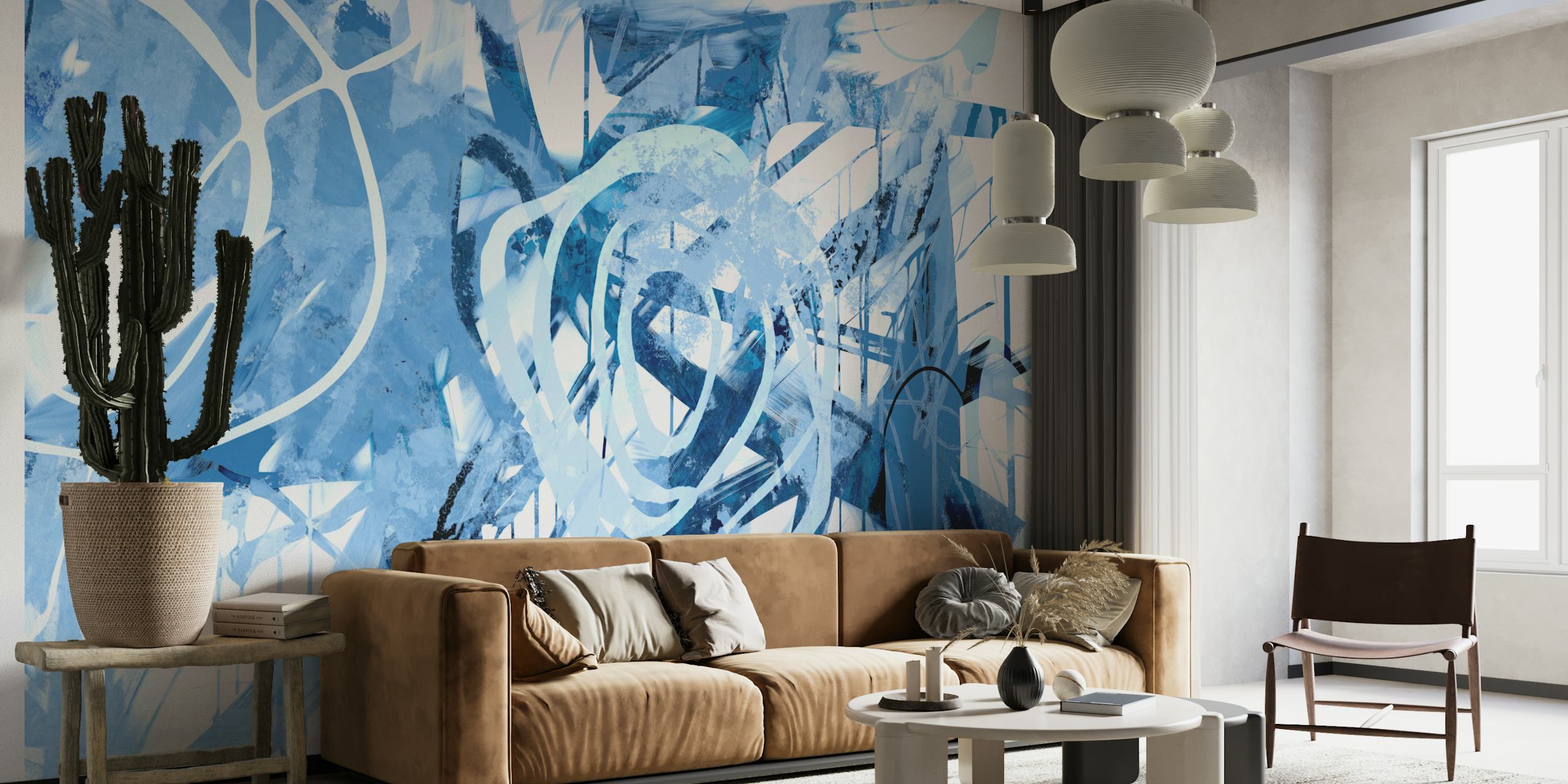Moderní Blue Mixed Media tapeta v místnosti