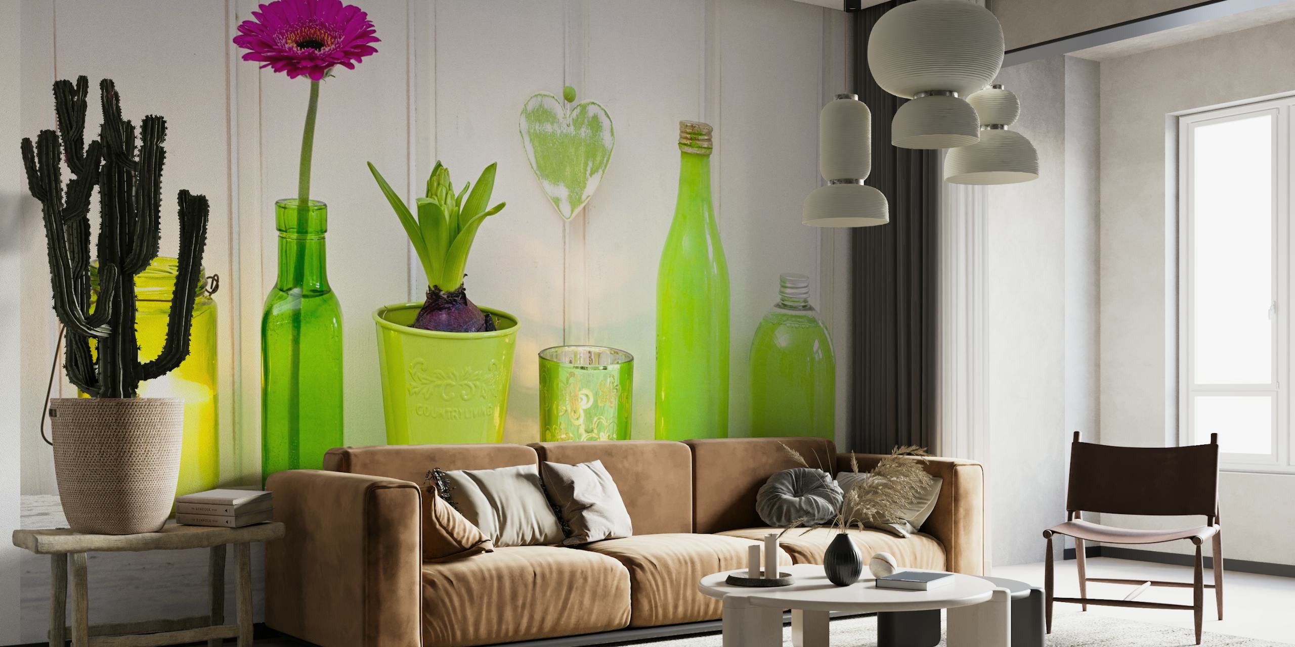Dekorative grüne Still Life Tapete in einem Raum