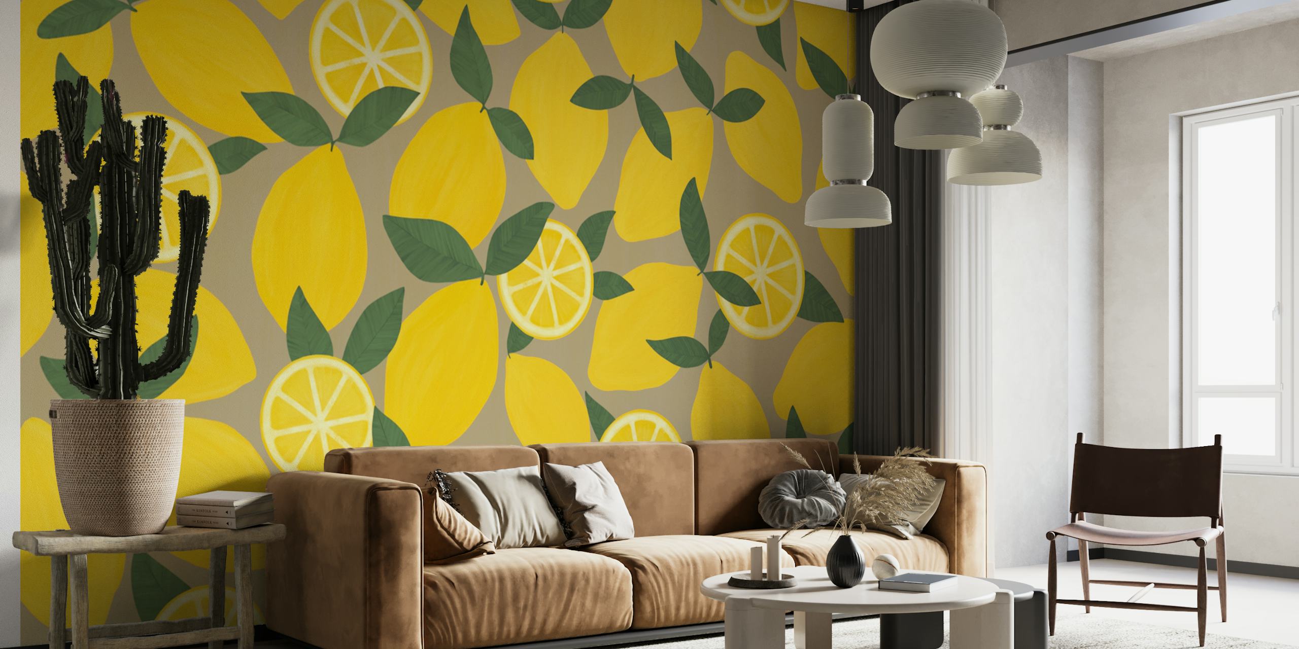 Sunny Citrus Grove lemon wallpaper in a room