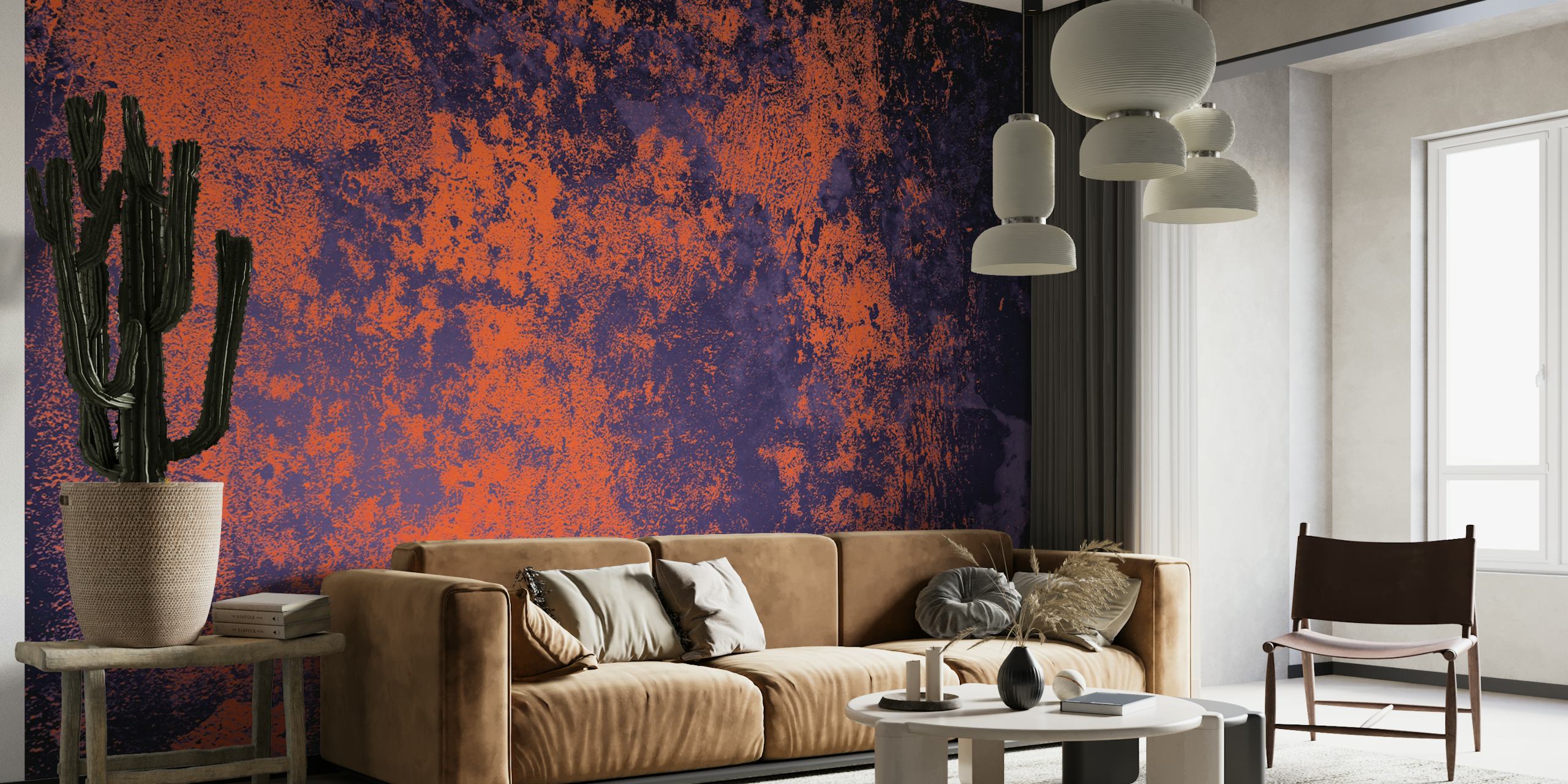 Concrete texture in orange and purple wallpaper