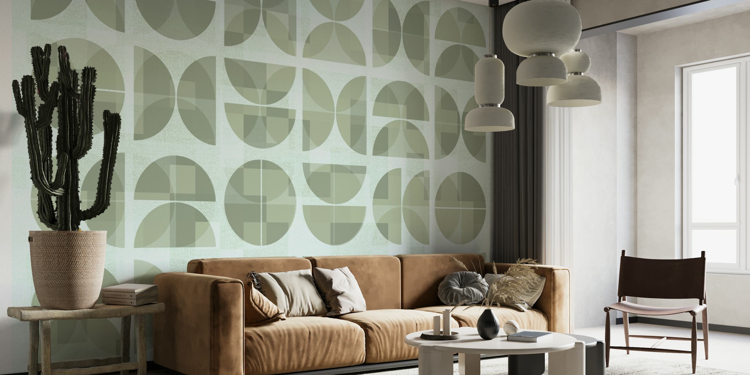 Geometric green tones wallpaper i et rum