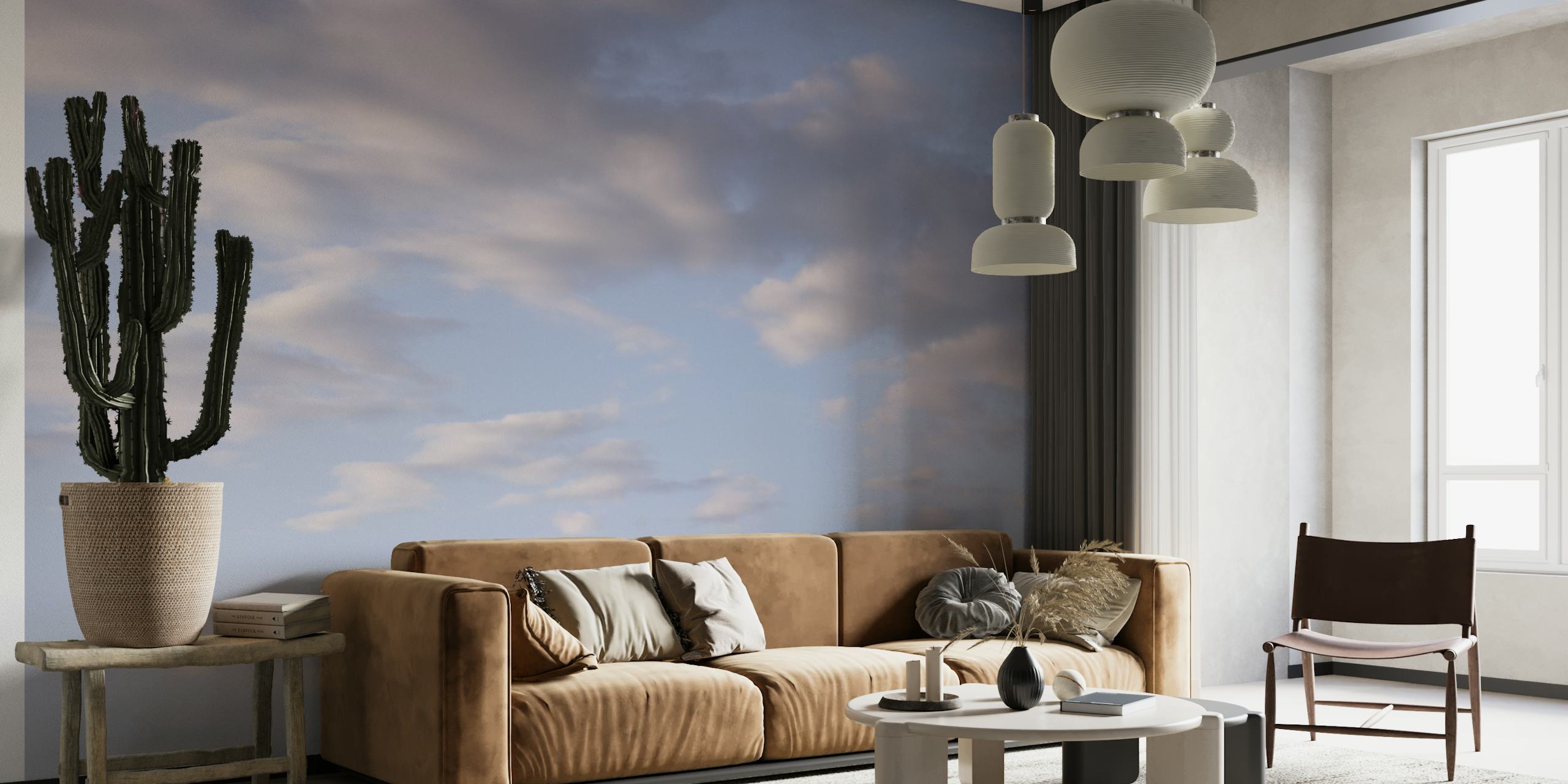 Serene sky wallpaper in a room