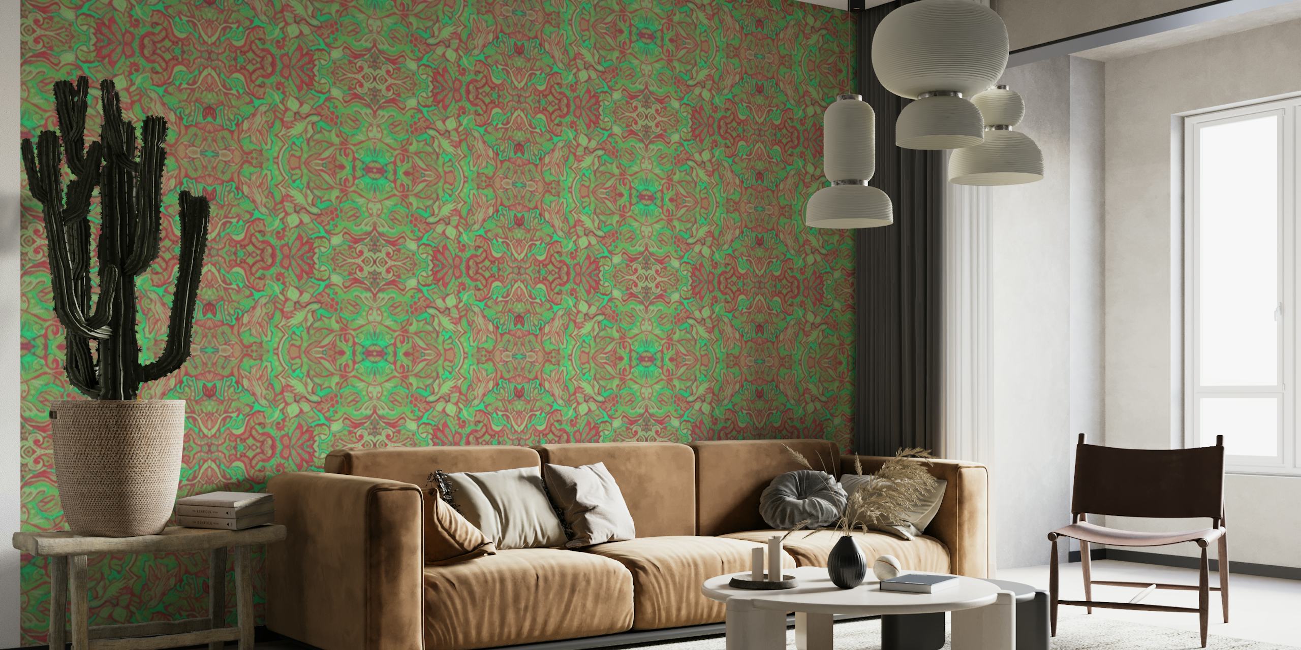 Birds Arabesque Pattern Green wallpaper