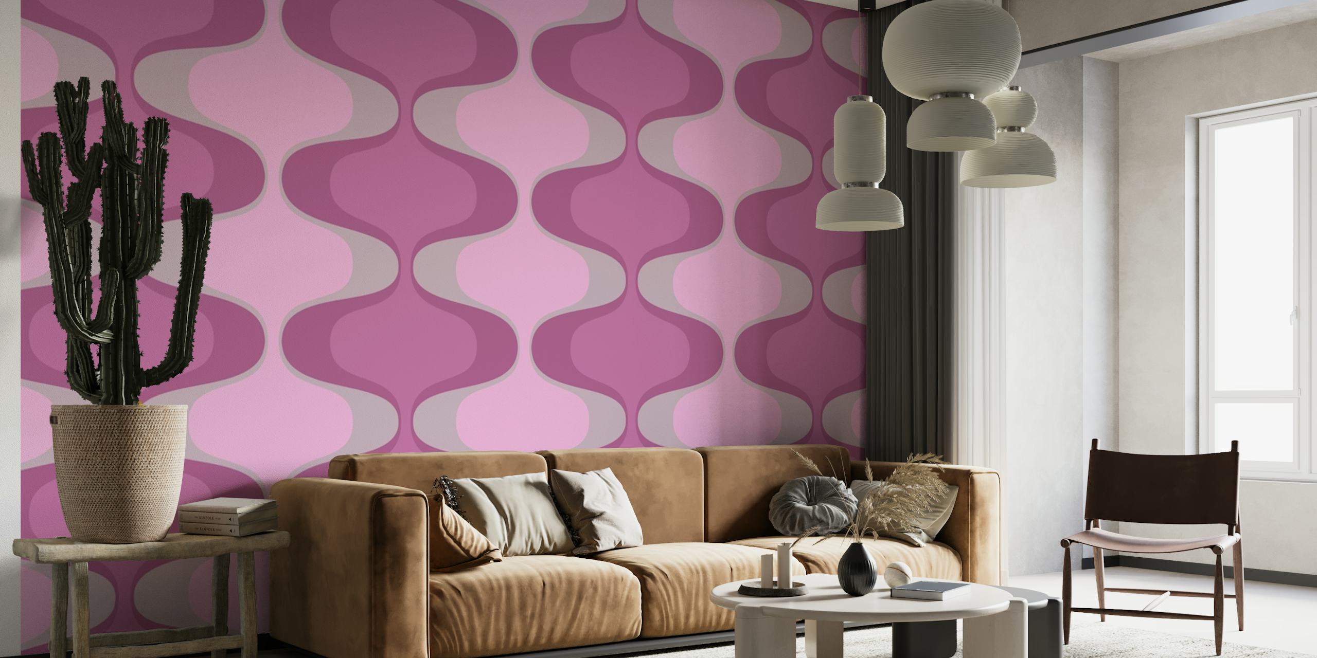 Abstract wavy pattern in shades of pink and purple wallpaper