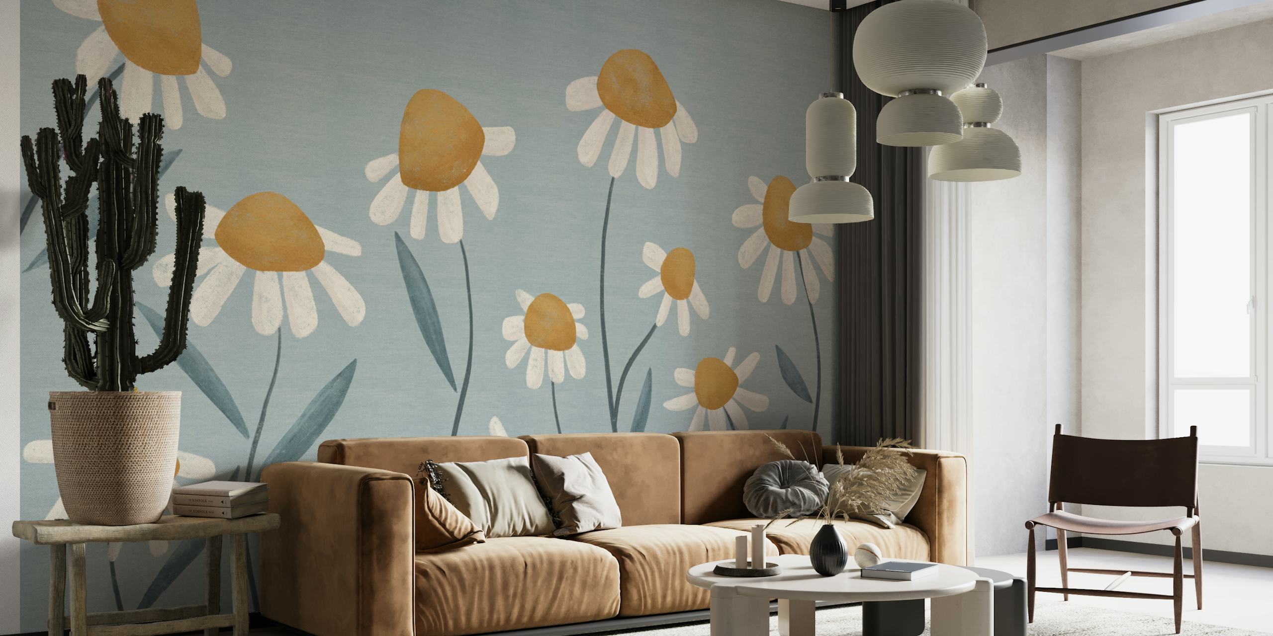 Květinová tapeta Serene Daisy Meadow v pokoji