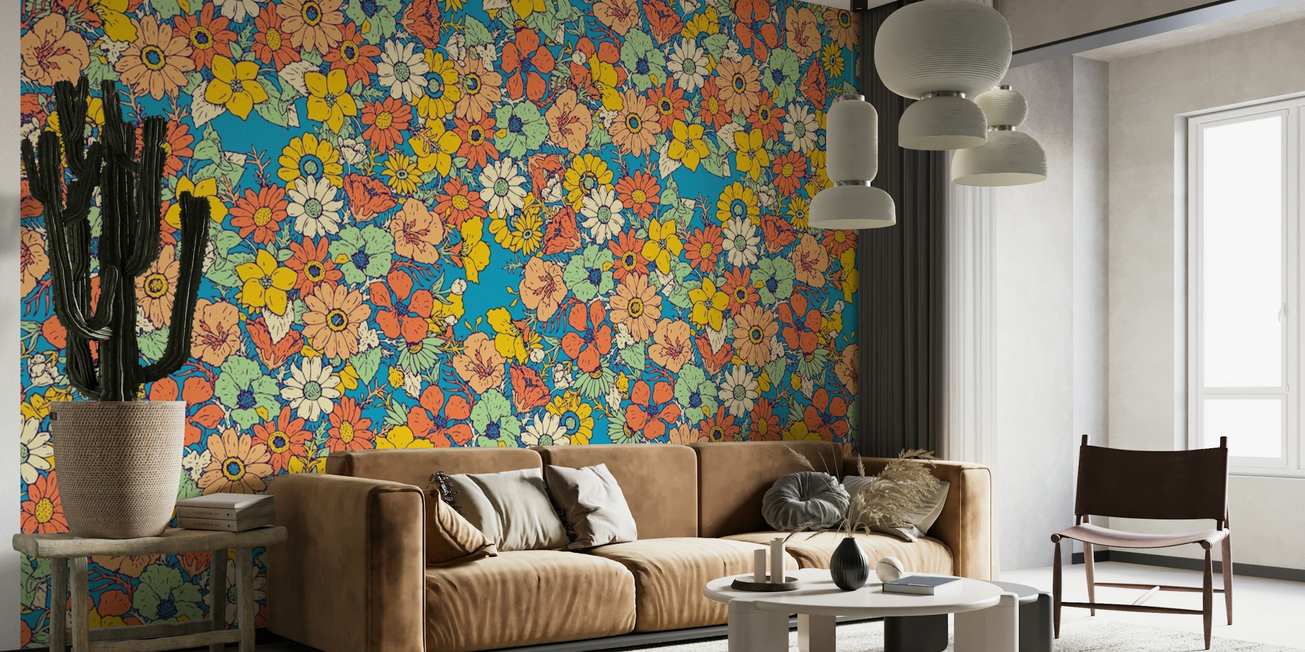Multicolor vintage garden ταπετσαρία σε ένα δωμάτιο