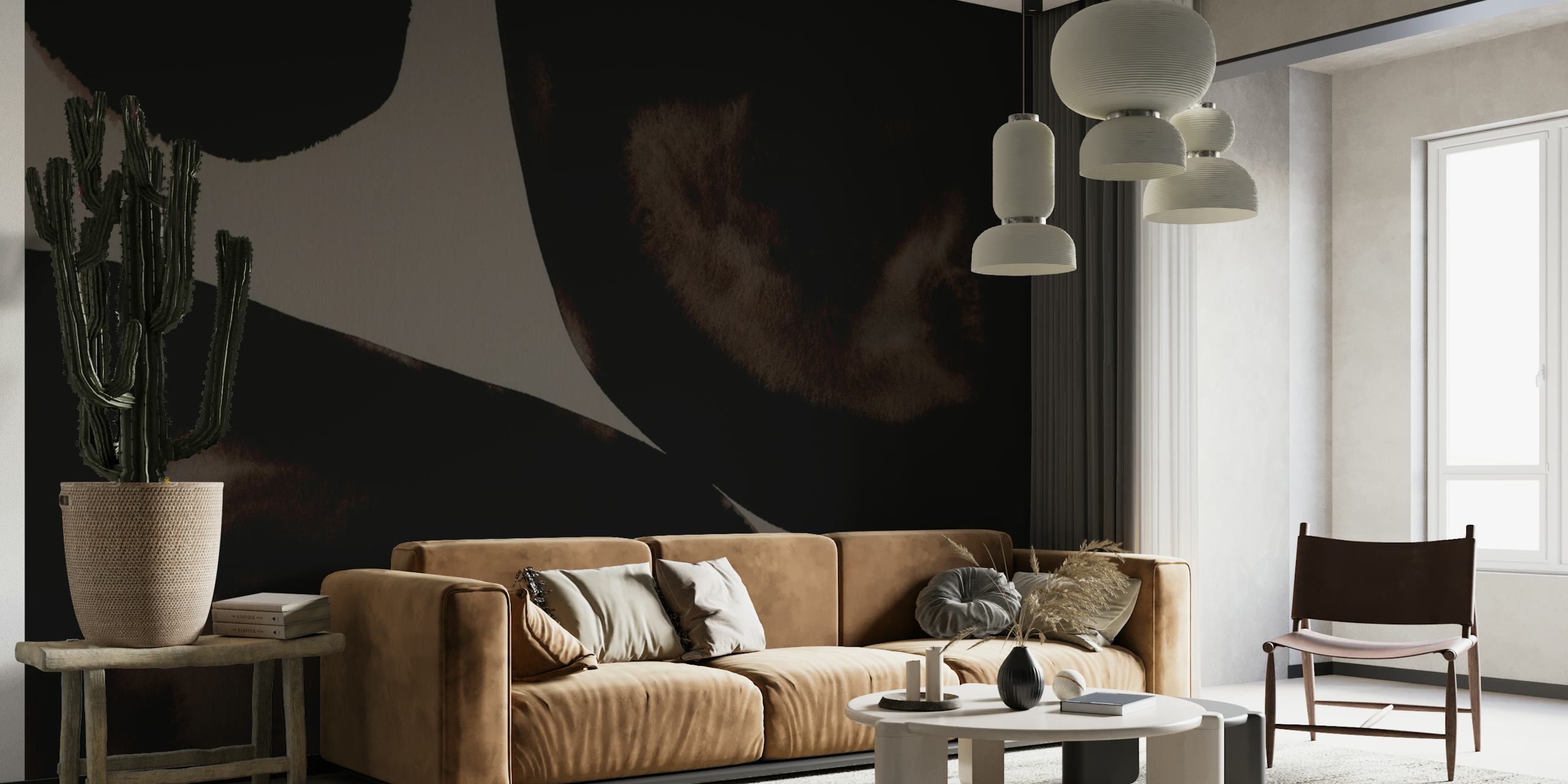 Large brown abstract shapes on a muted background wallpaper