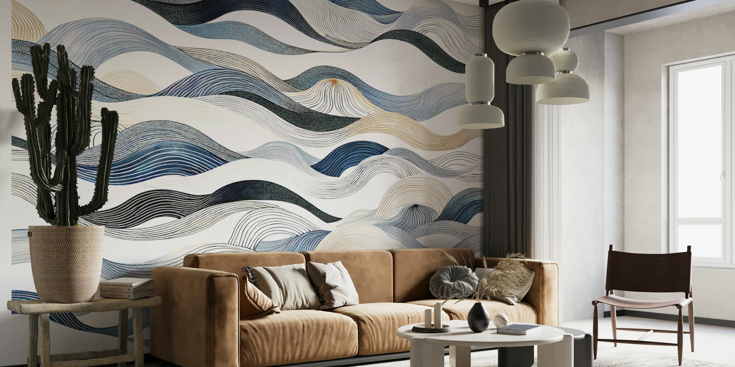 Diseño de papel pintado Contemporary Tides con olas