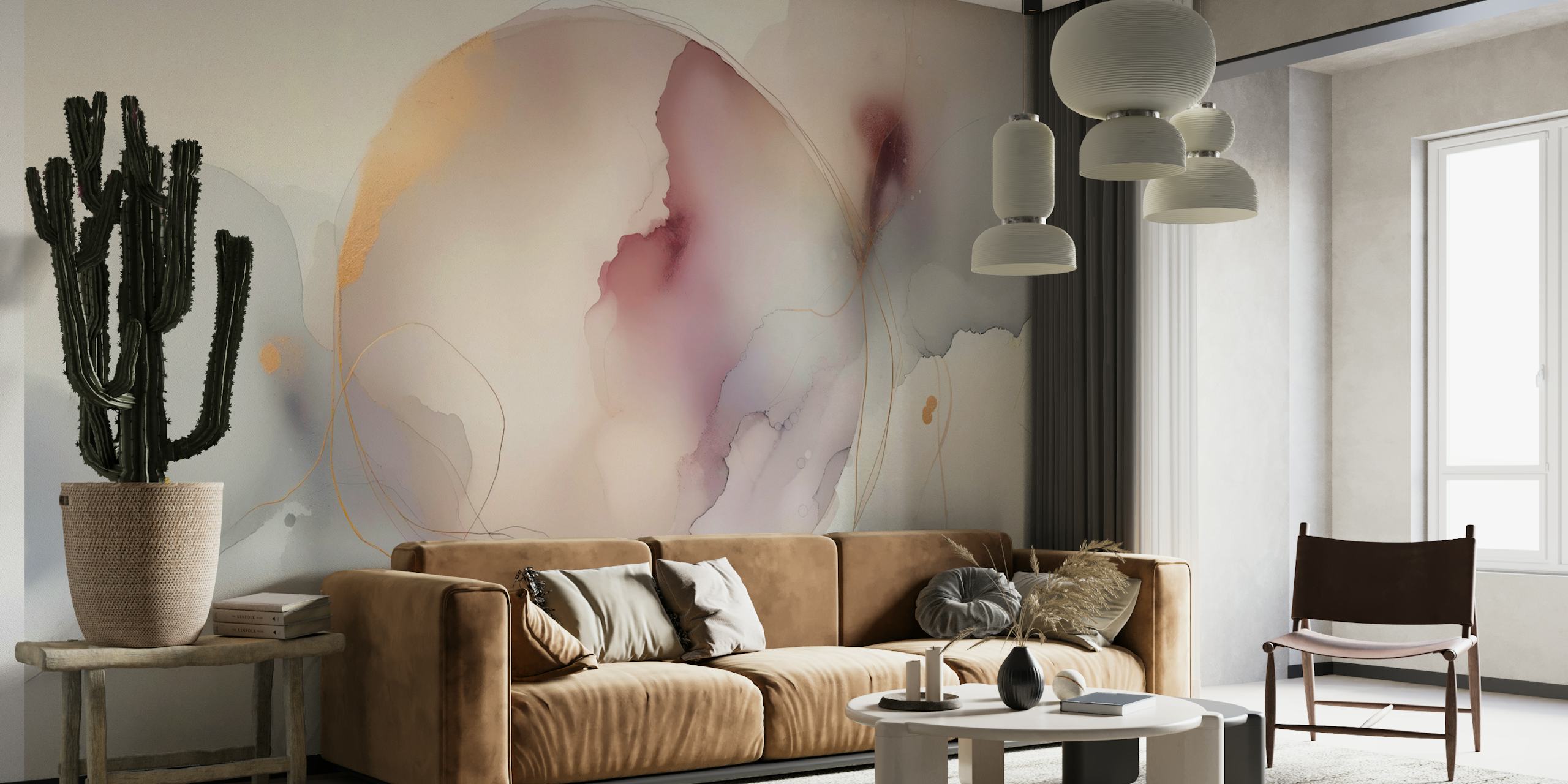 Soft abstract shapes in pink and beige hues wallpaper