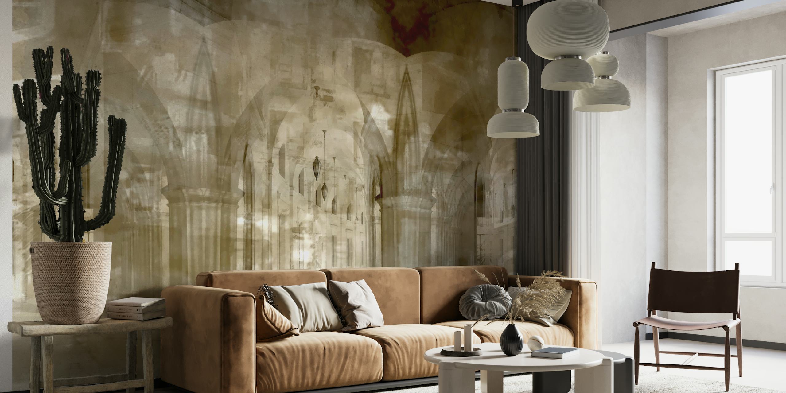 Aged Cathedral Arches wallpaper in a room