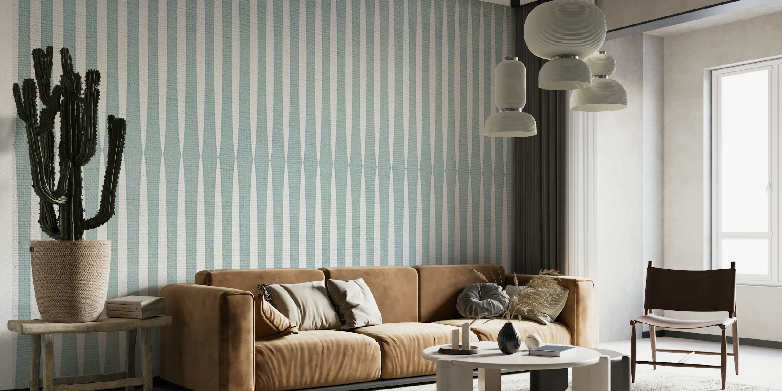 Modern Striped Japandi wallpaper shown in a room