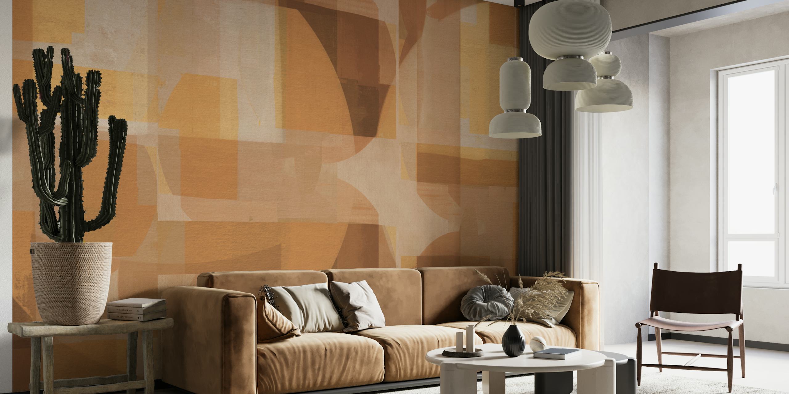 Tapeta Earthy Tone Geo Shapes v místnosti