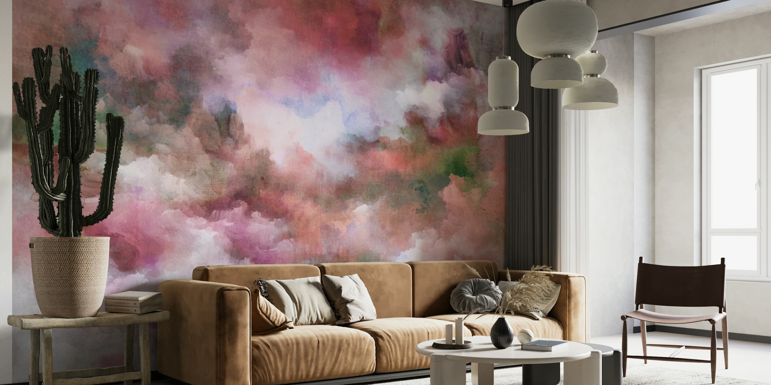 Soft pink and peach abstract cloud wallpaper
