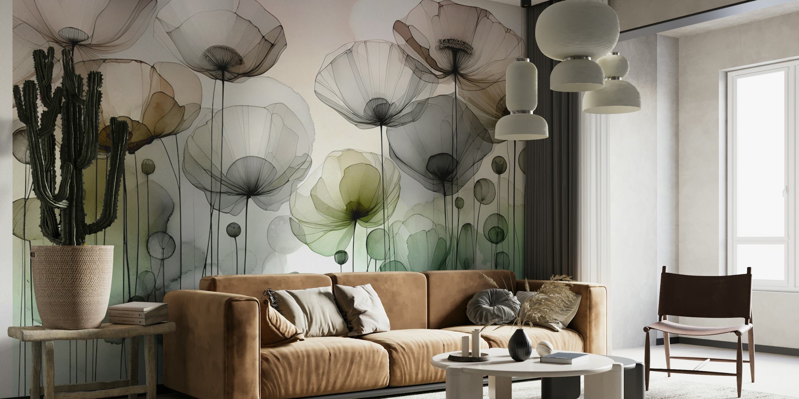 Ink Wash Flower Field wallpaper in a room