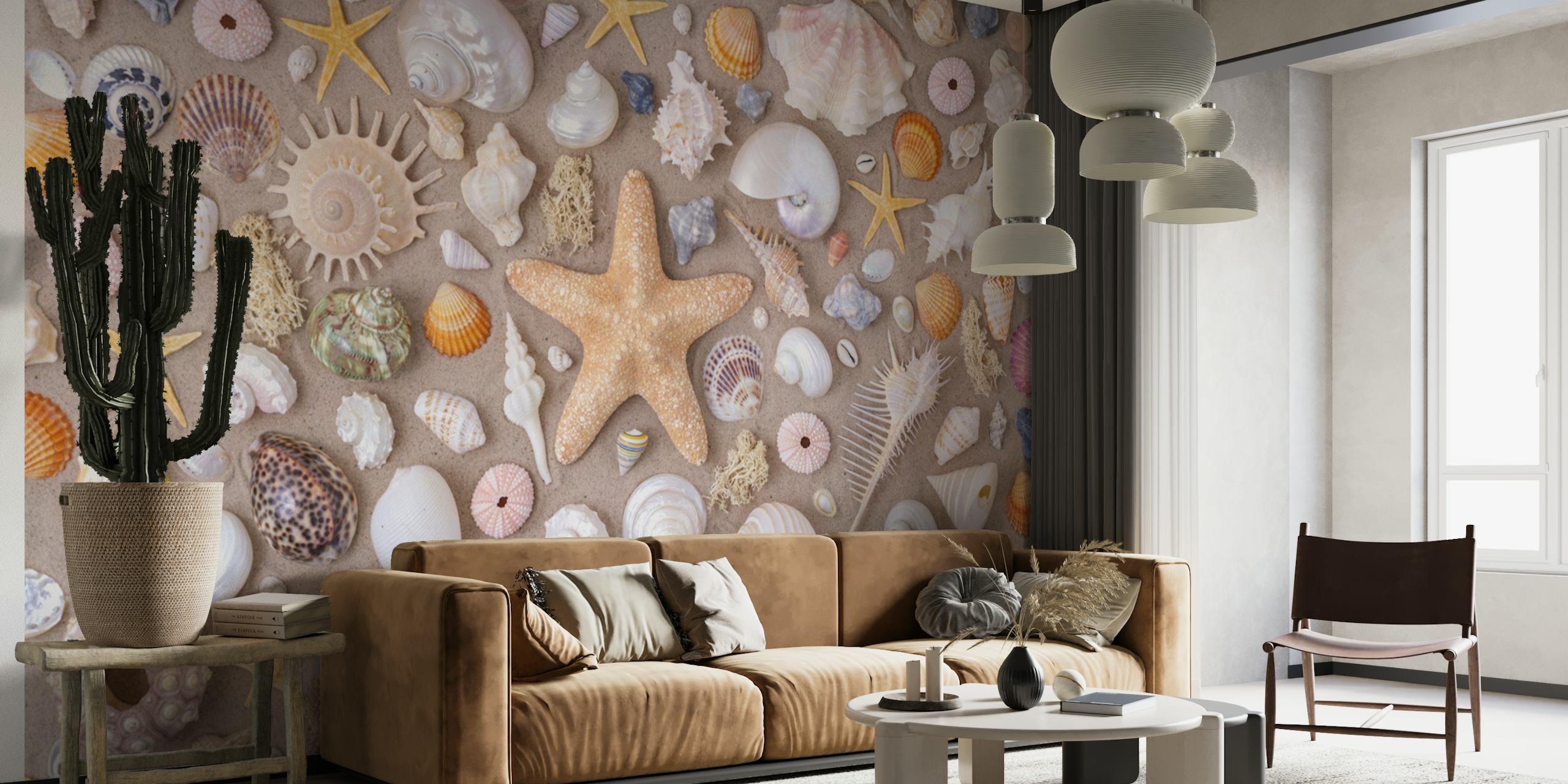 Colorful seashells and starfish pattern wallpaper