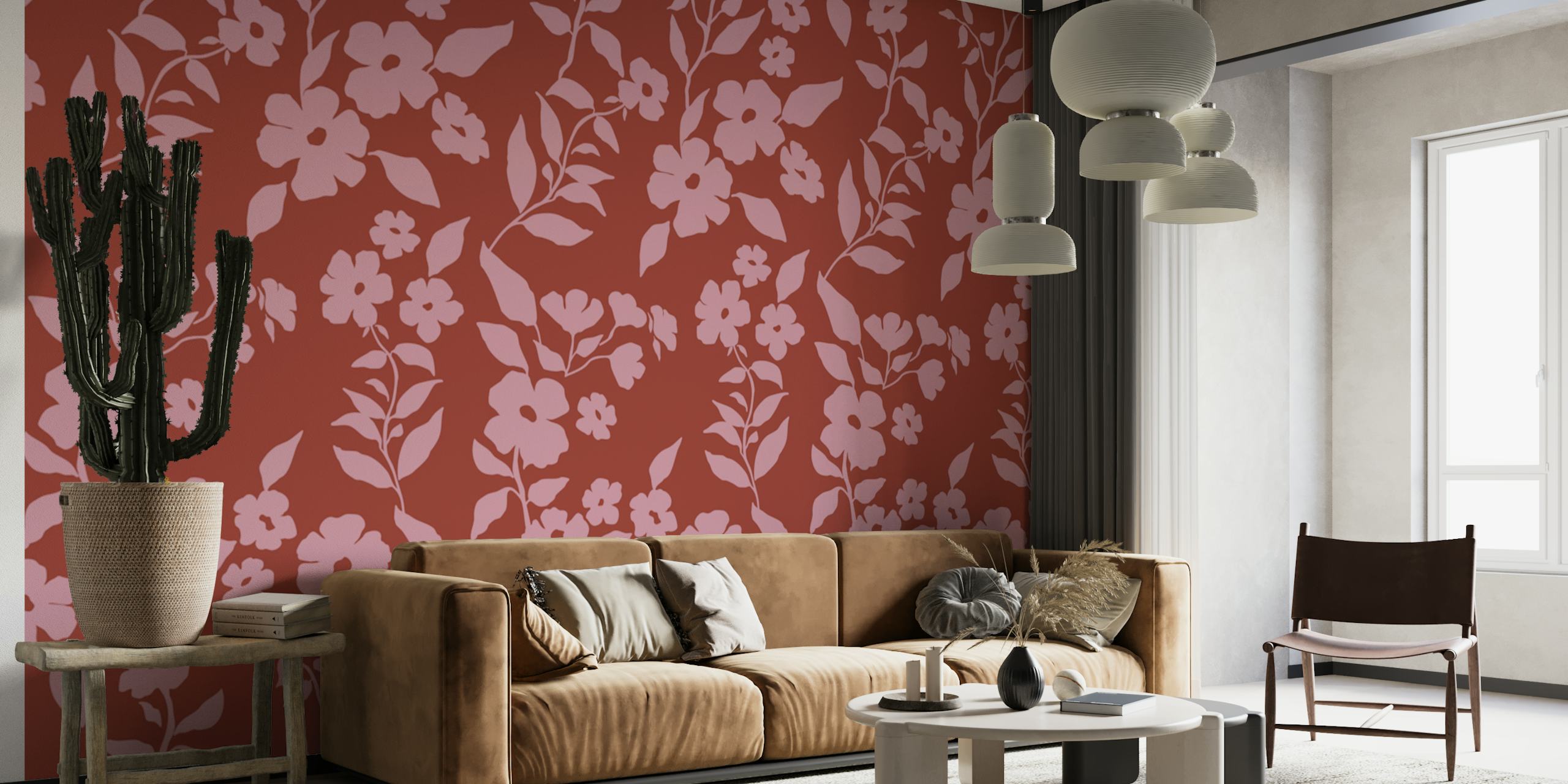 Bordeaux Flowers Shape wallpaper in a room