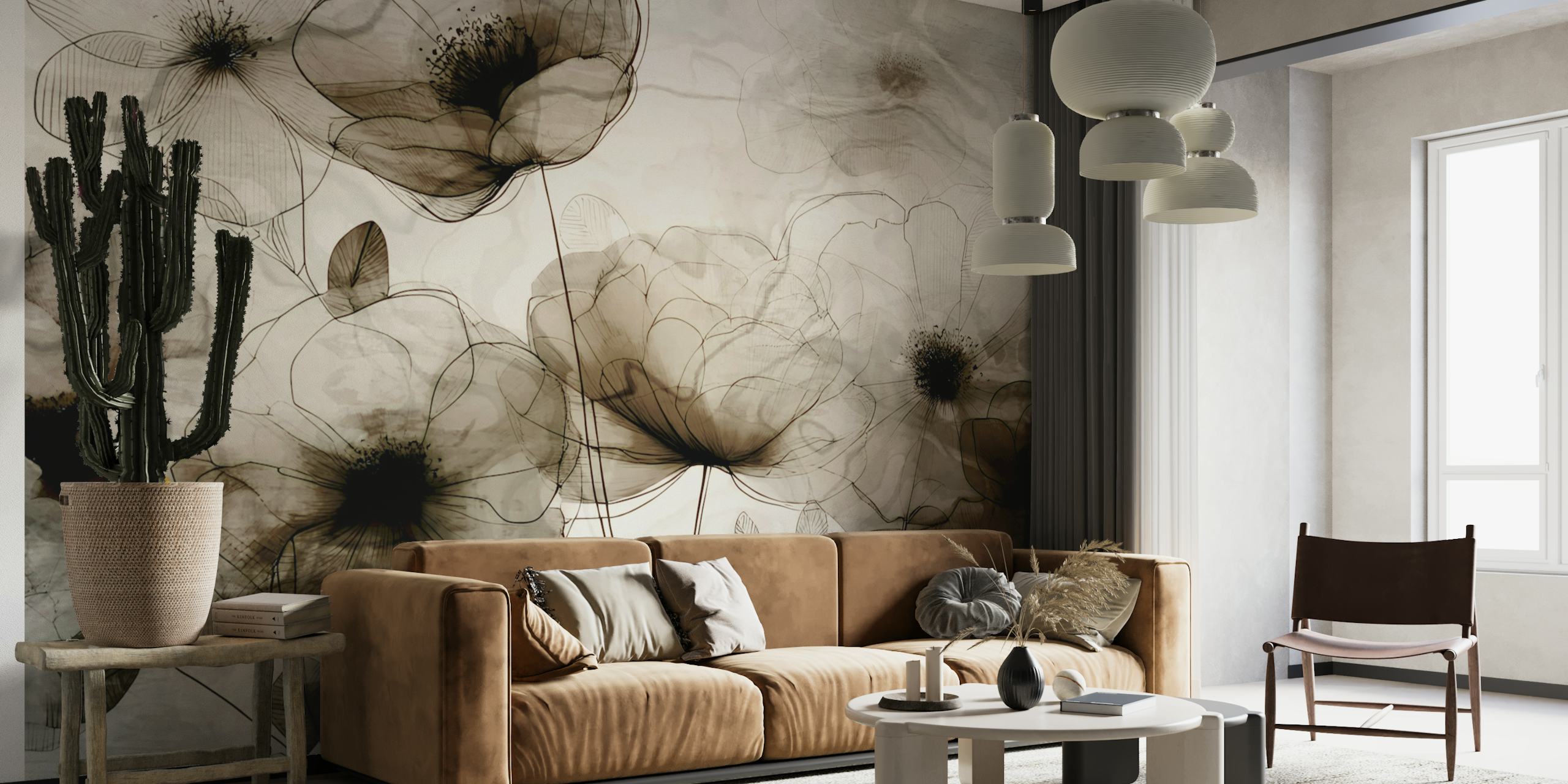 Papel tapiz Ethereal Floral Sketch en una habitación