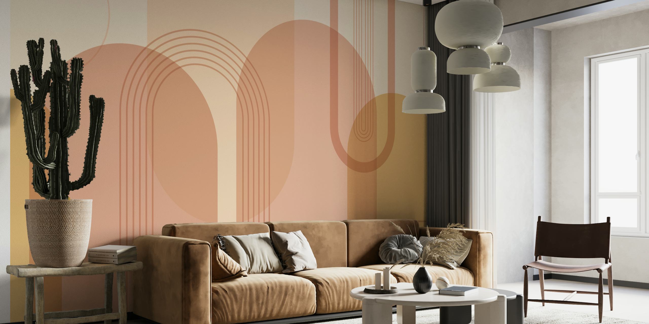 Geometric arcs in beige and terracotta tones wallpaper
