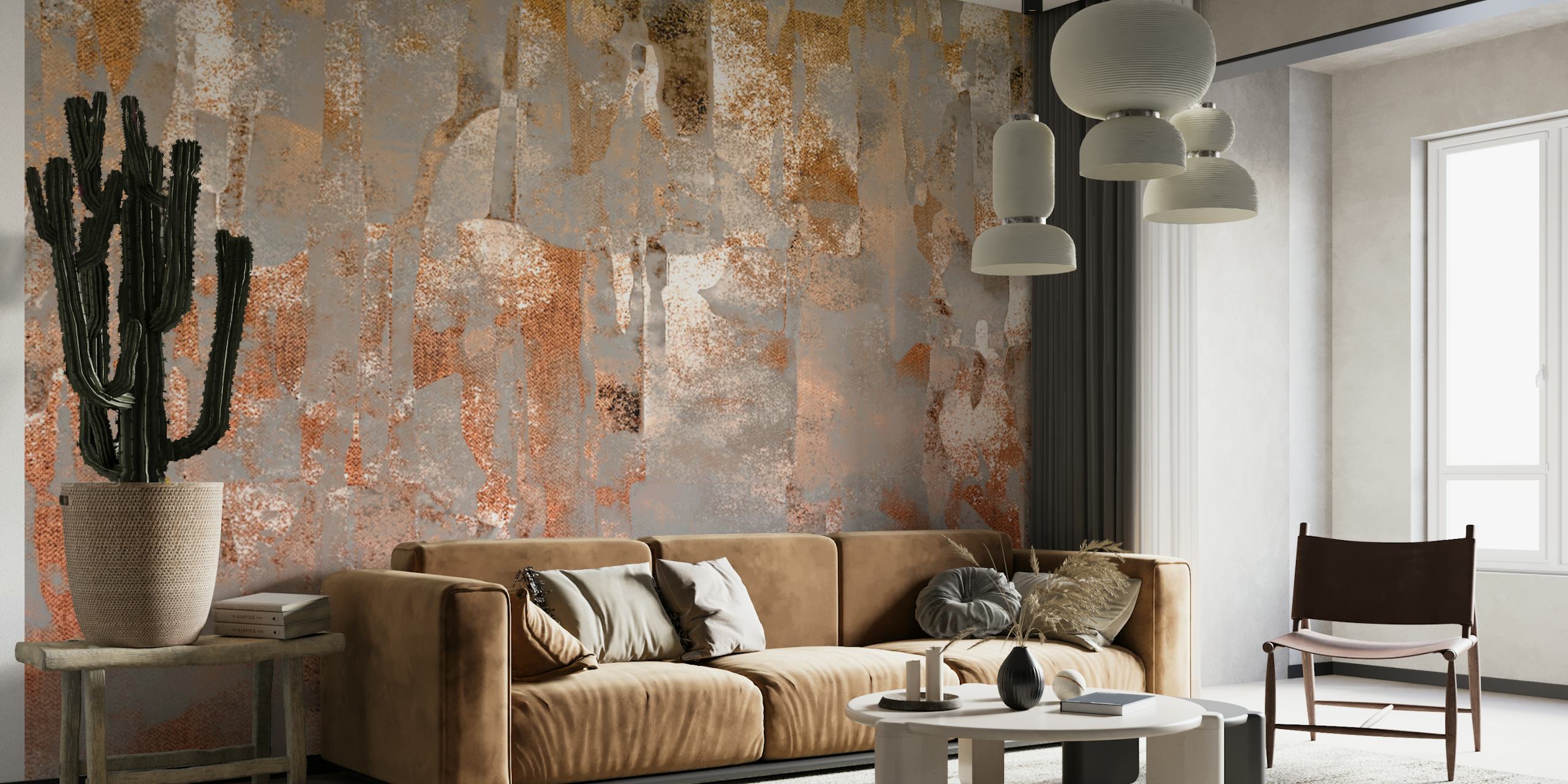 Papel pintado Copper Flow Japandi en una habitación moderna