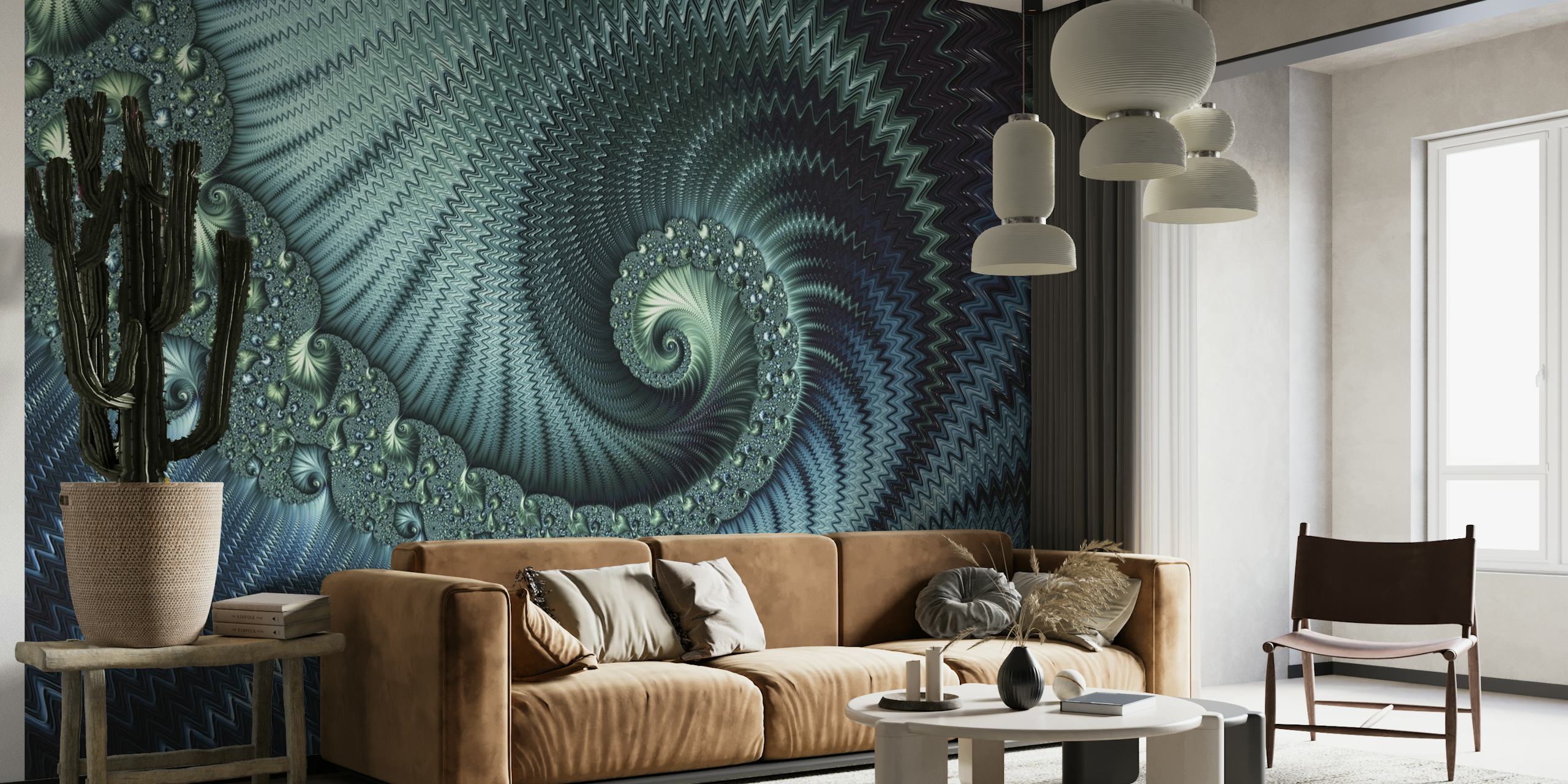 Murale astratto a spirale frattale con motivi intricati
