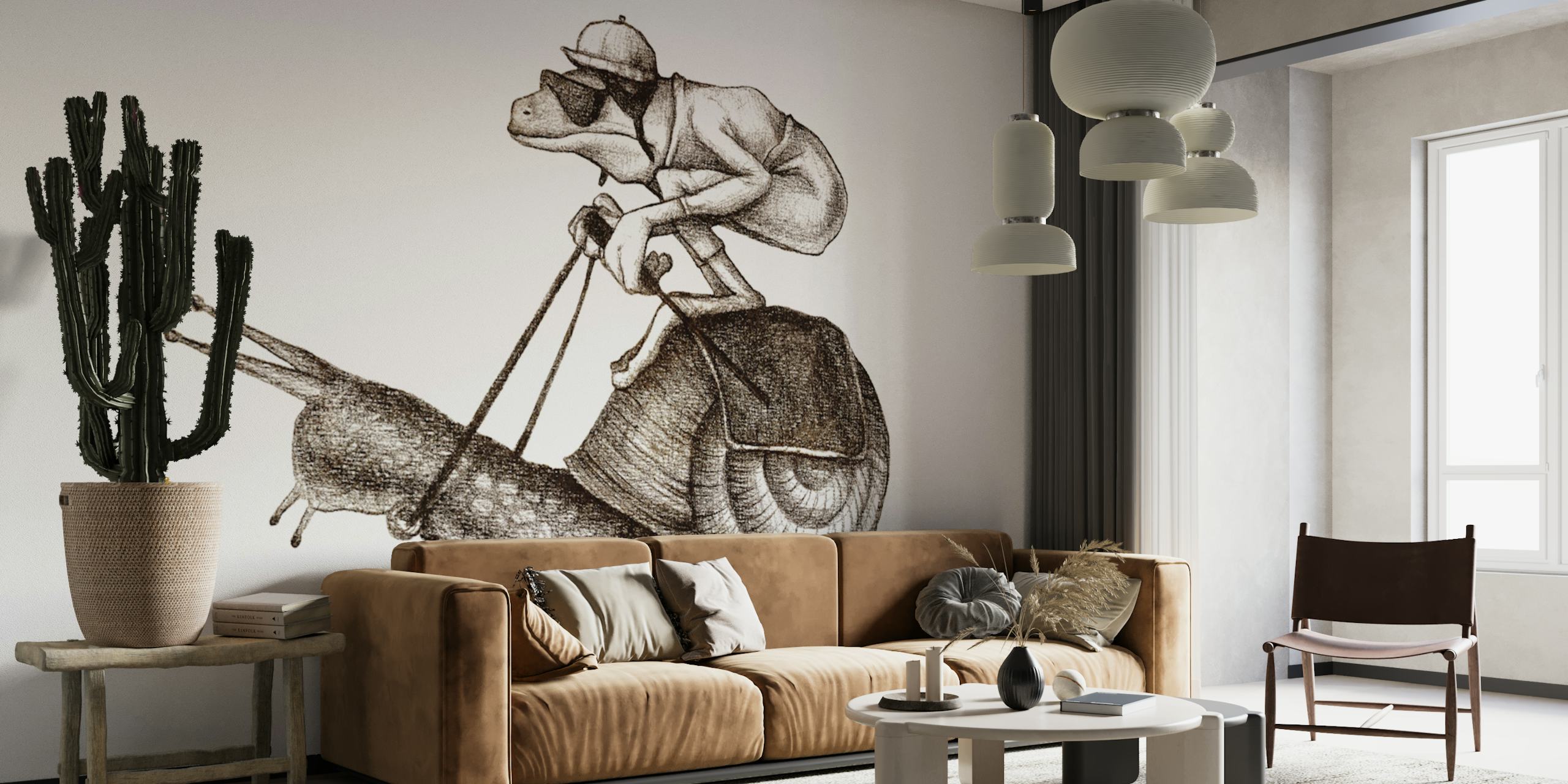 Whimsical black and white snail racing wallpaper